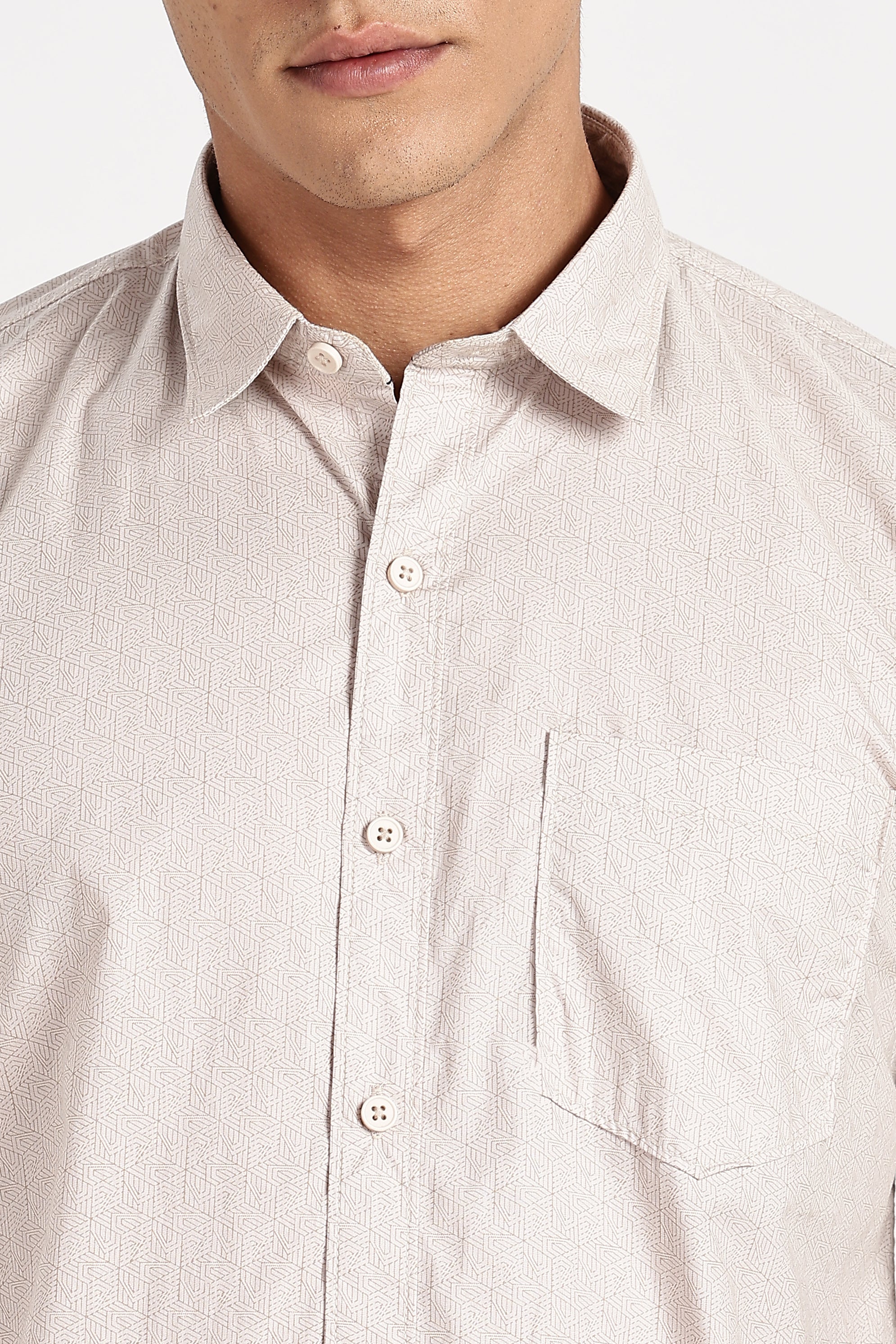 Color Hunt Men's Cream Printed Full Sleeve Cotton Shirt