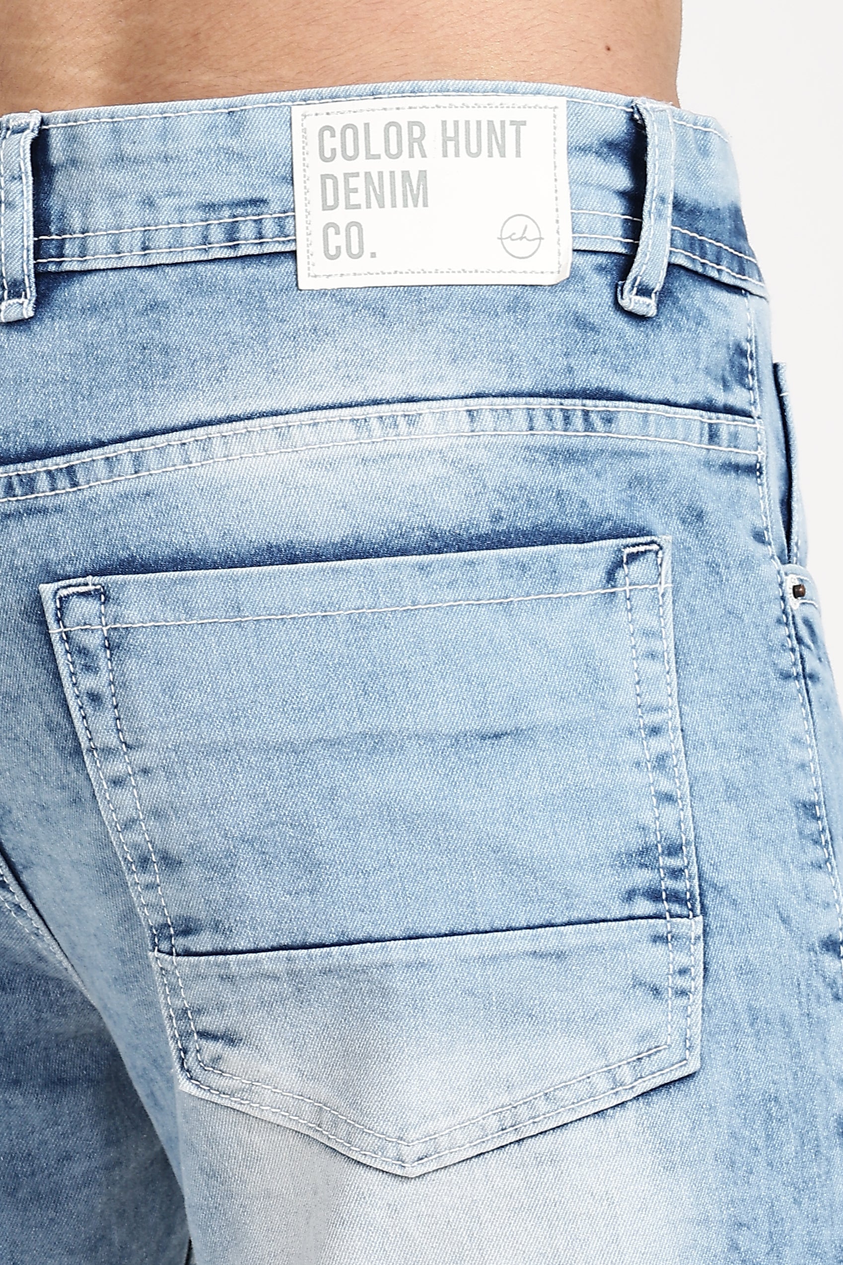 Color Hunt Men's Light Blue Full Length Washed Denim Jeans