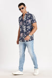 Color Hunt Men's Dark Blue Printed Half Sleeve Shirt