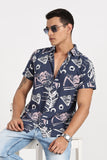 Color Hunt Men's Dark Blue Printed Half Sleeve Shirt