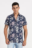 Color Hunt Men's Dark Blue Printed Half Sleeve Shirt
