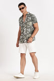 Color Hunt Men's Olive Printed Half Sleeve Poly Cotton Shirt