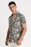 Color Hunt Men's Olive Printed Half Sleeve Poly Cotton Shirt