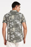 Color Hunt Men's Olive Printed Half Sleeve Poly Cotton Shirt