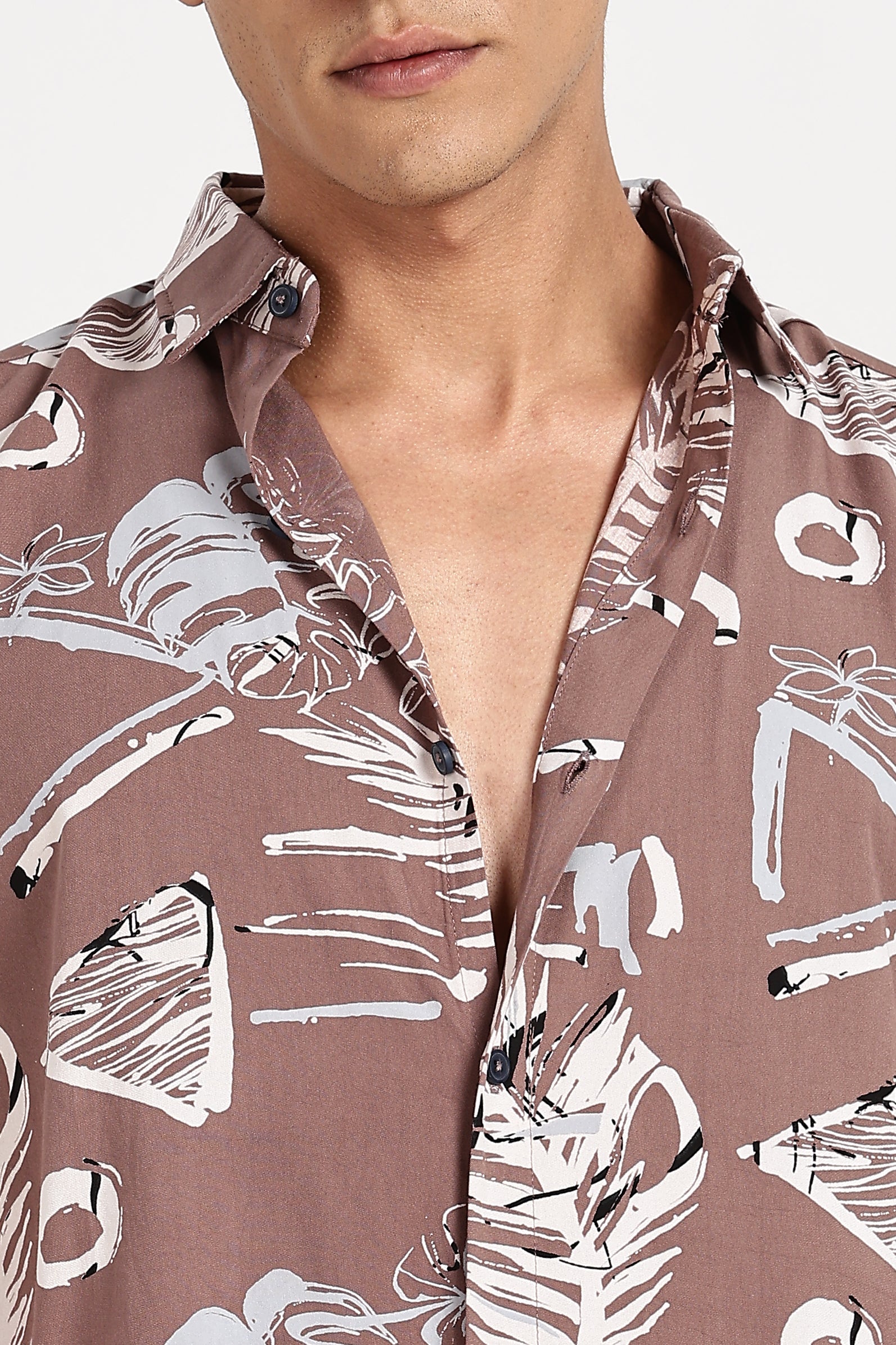 Color Hunt Men's Brown Printed Half Sleeve Poly Cotton Shirt