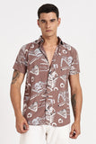 Color Hunt Men's Brown Printed Half Sleeve Poly Cotton Shirt
