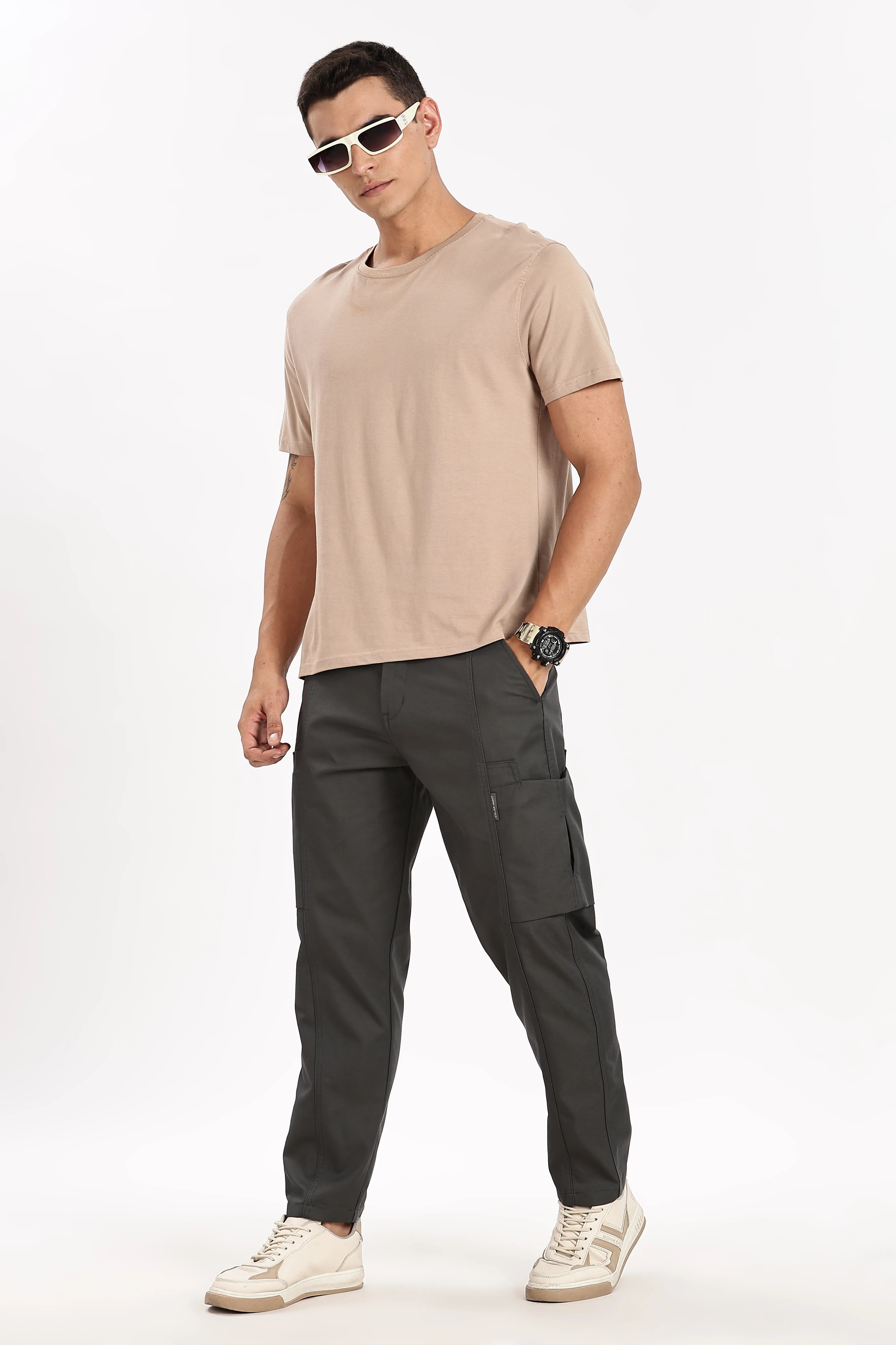 Color Hunt Men's Dark Grey Multi-Pocket Regular Fit Trousers