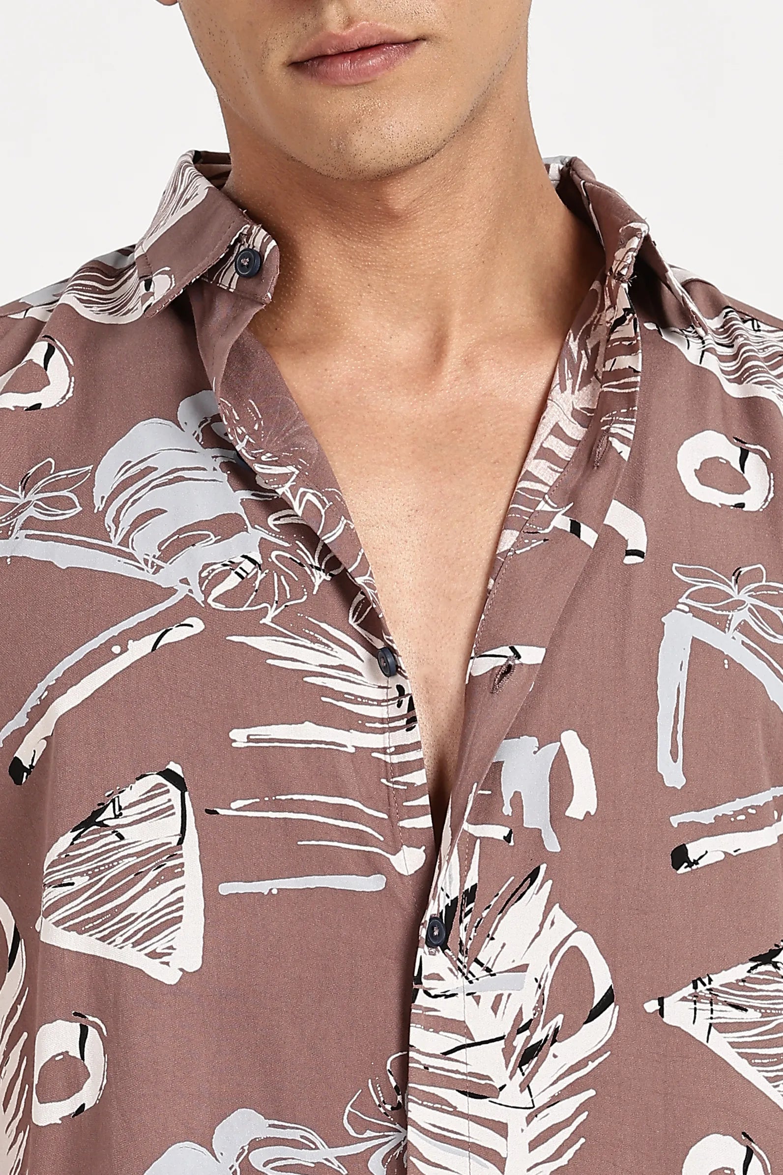 Color Hunt Men's Brown Printed Half Sleeve Poly Cotton Shirt