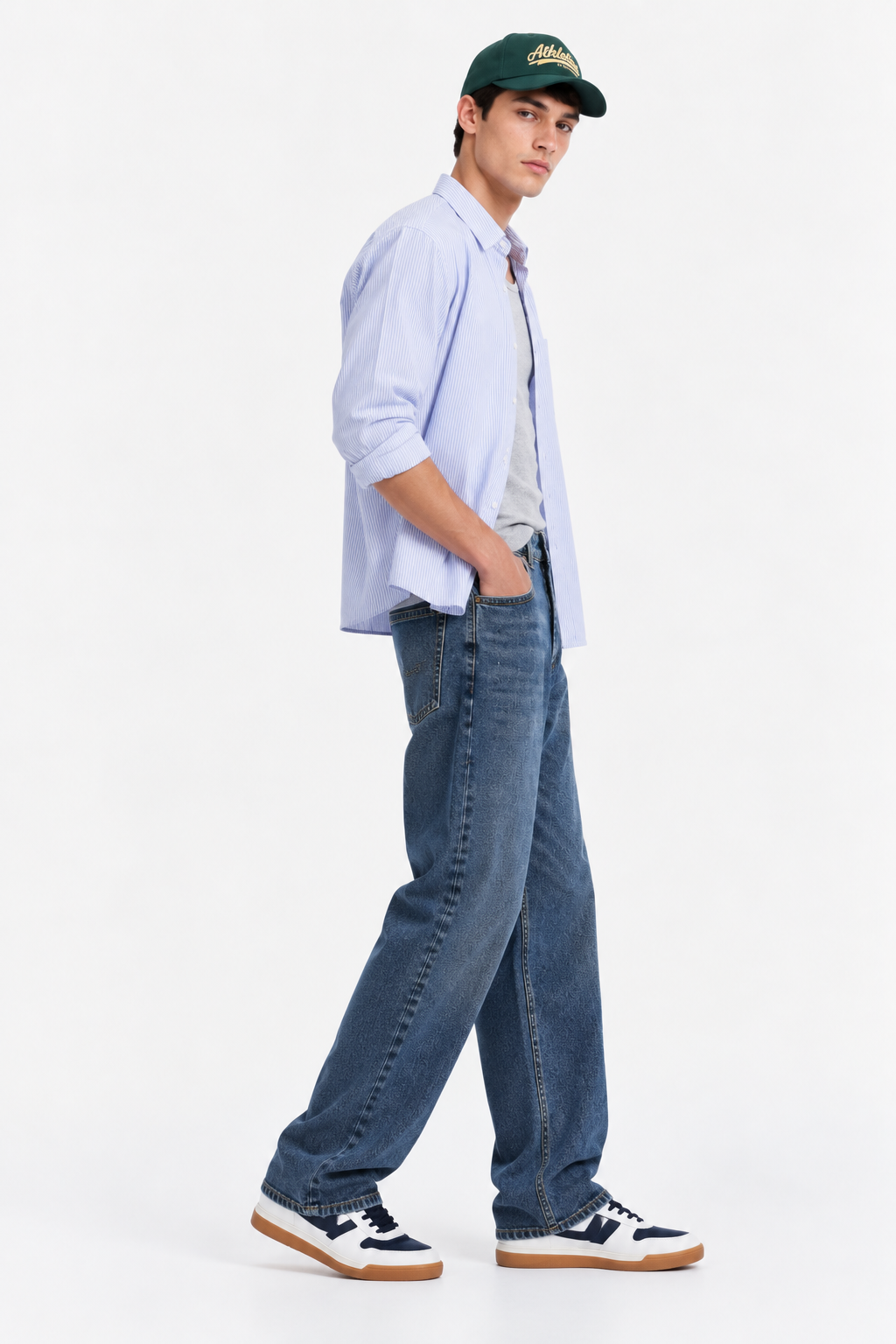 Color Hunt Mid Blue Baggy Fit Denim Jeans for Men