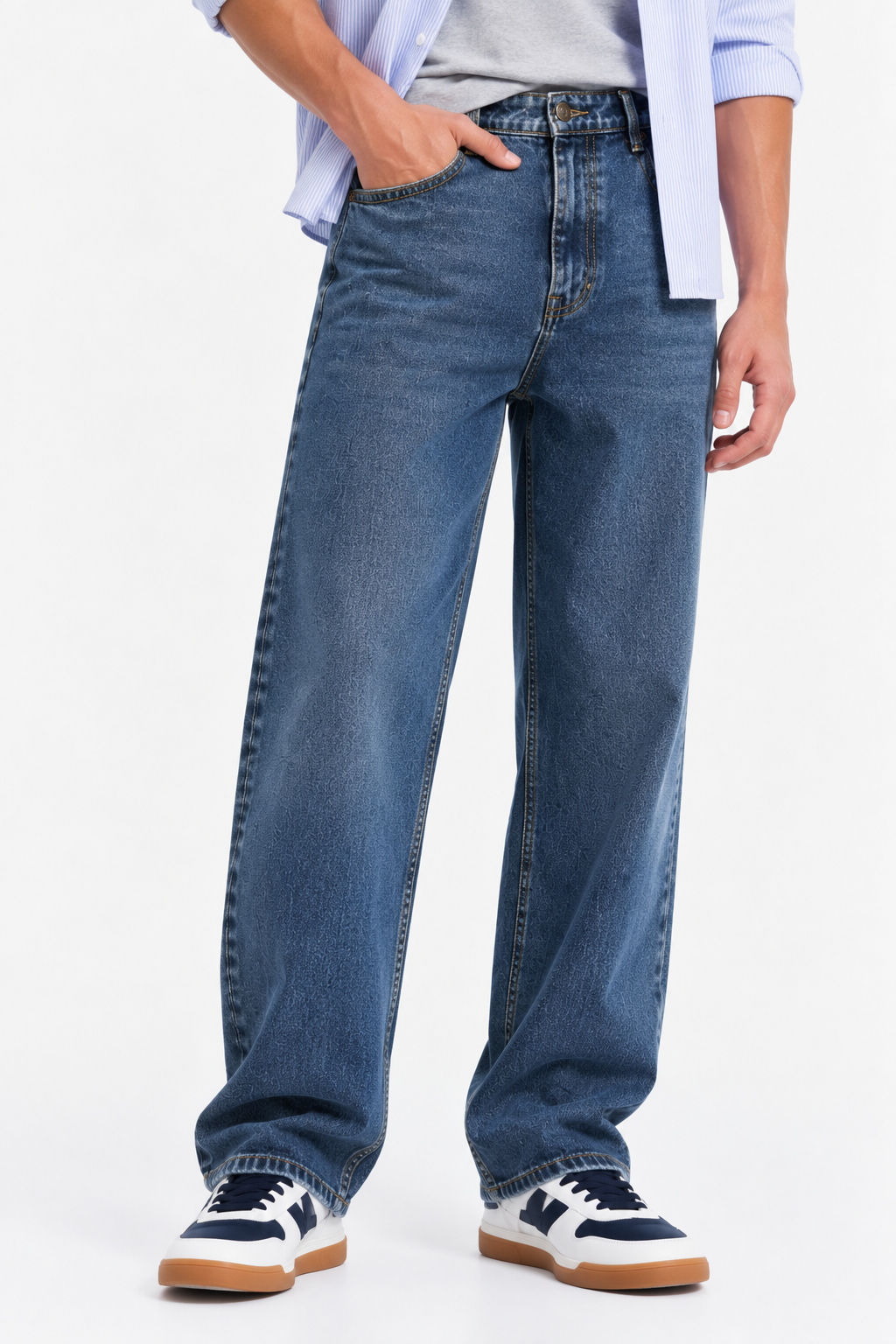 Color Hunt Mid Blue Baggy Fit Denim Jeans for Men