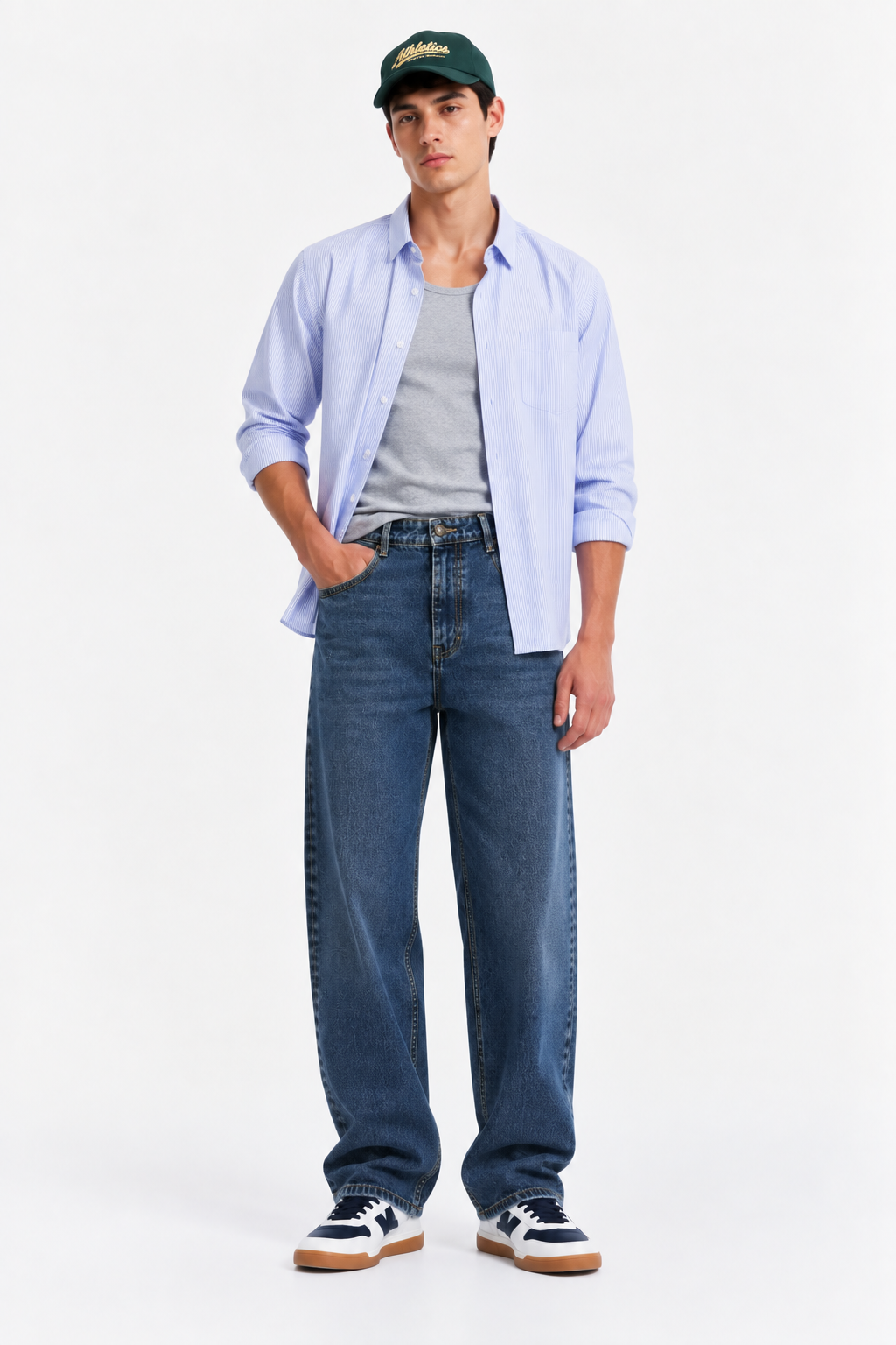 Color Hunt Mid Blue Baggy Fit Denim Jeans for Men