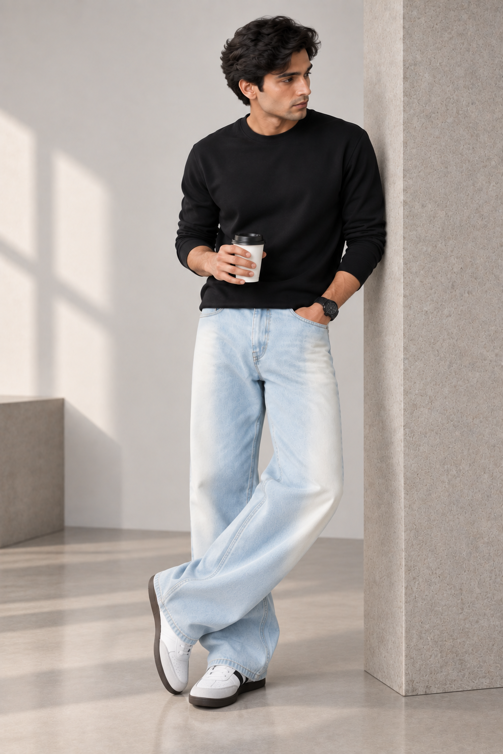 Color Hunt Light Blue Baggy Fit Denim Jeans for Men