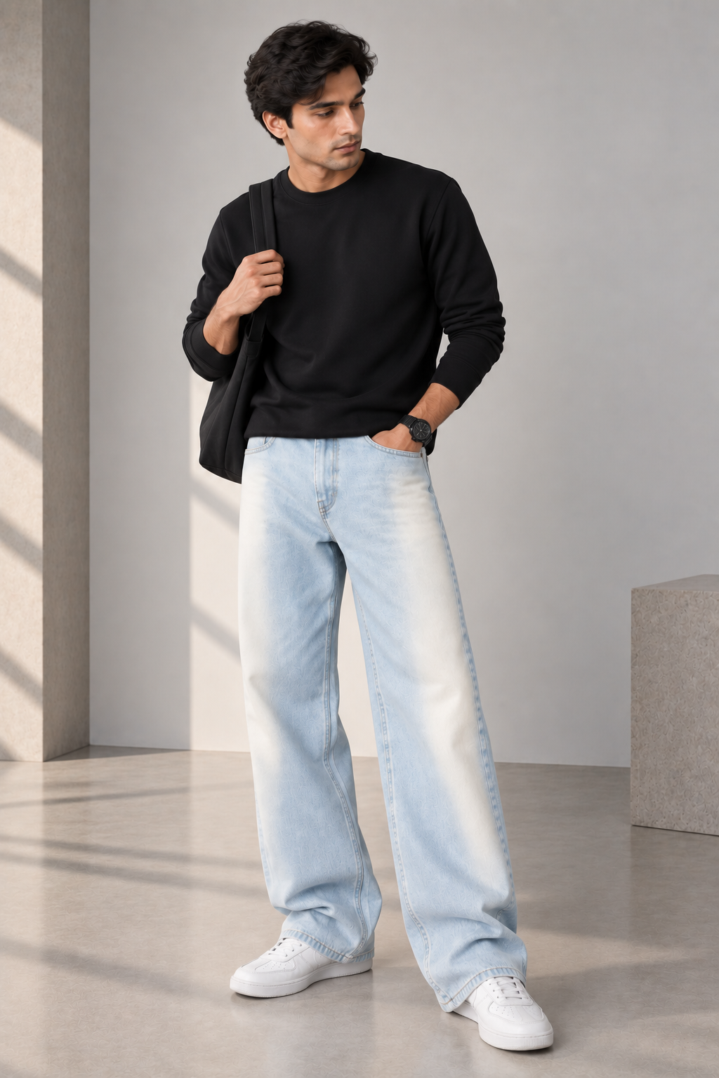 Color Hunt Light Blue Baggy Fit Denim Jeans for Men