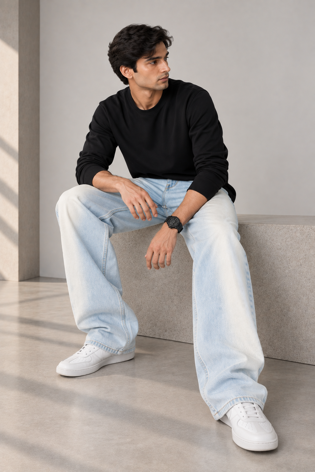 Color Hunt Light Blue Baggy Fit Denim Jeans for Men
