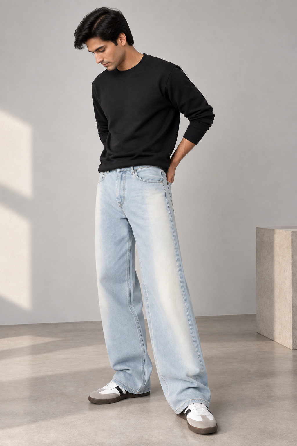 Color Hunt Light Blue Baggy Fit Denim Jeans for Men