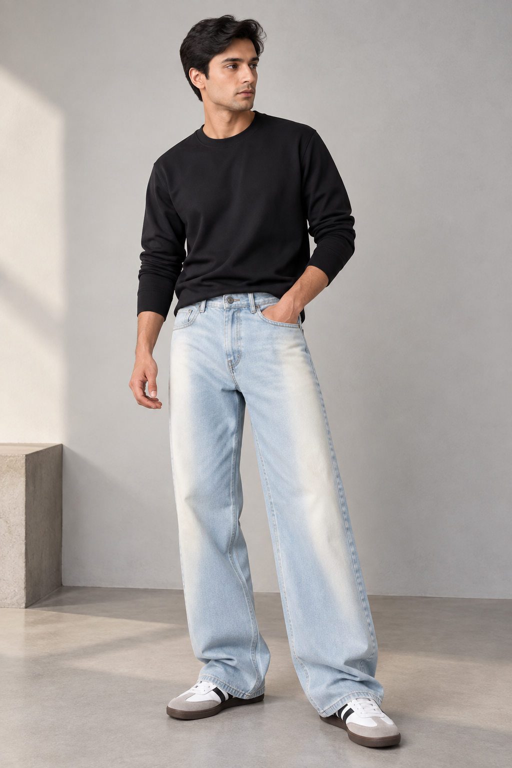 Color Hunt Light Blue Baggy Fit Denim Jeans for Men