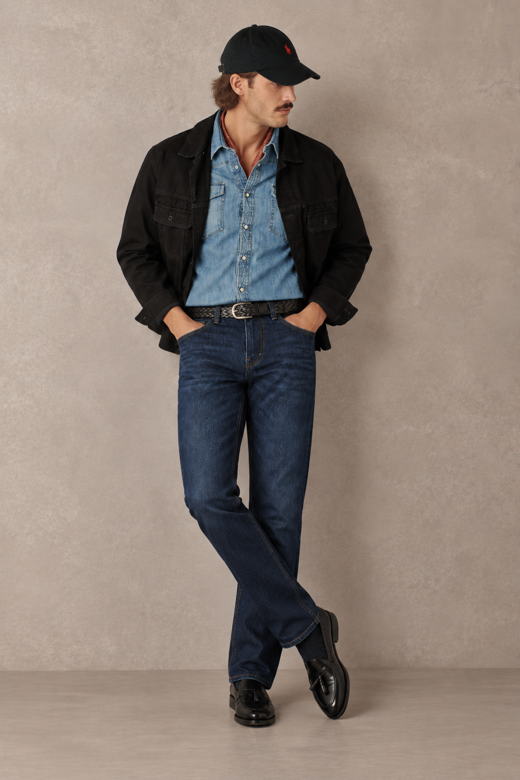 Color Hunt Dark Blue Regular Fit Textured Denim Jeans for Men