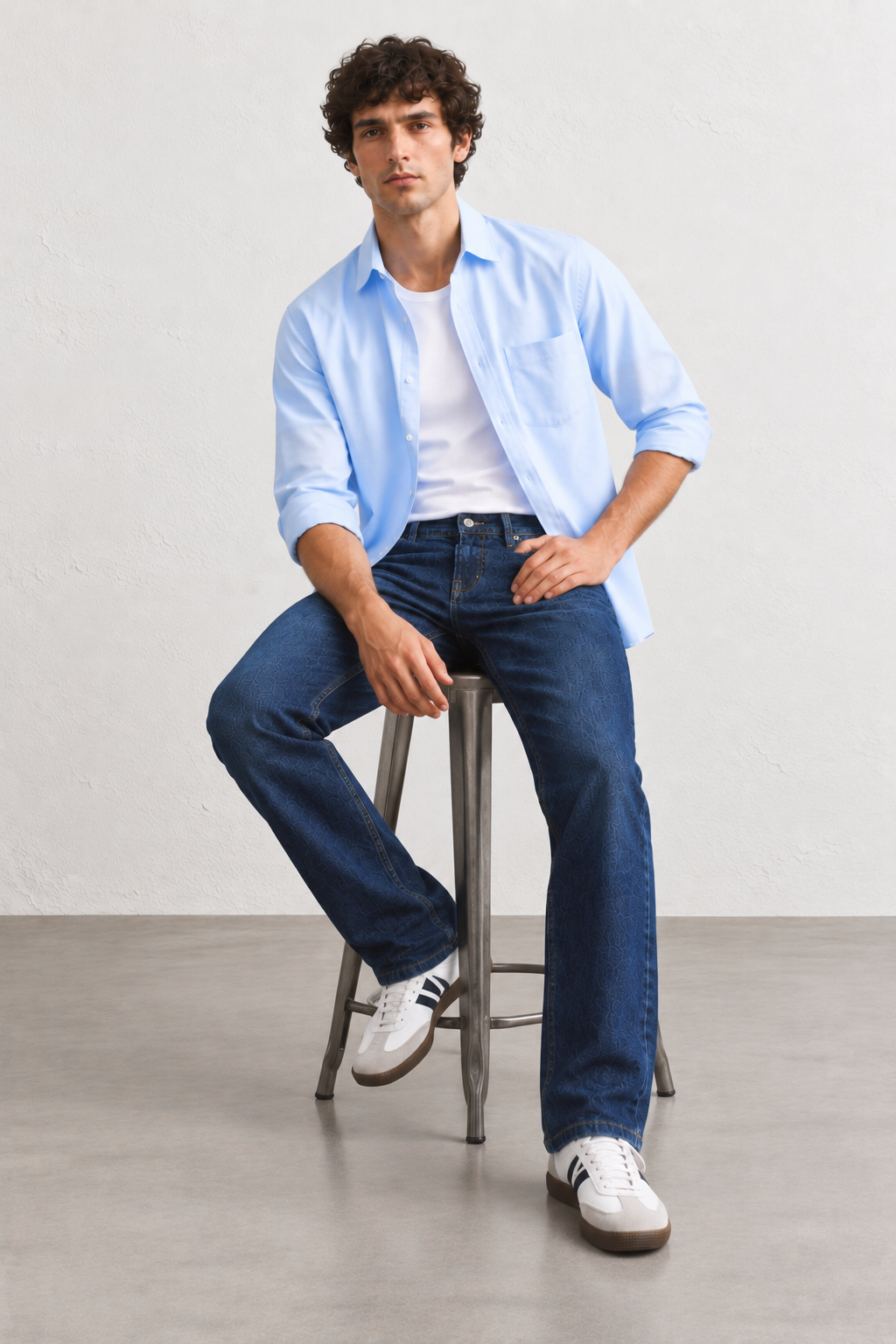 Color Hunt Dark Blue Regular Fit Textured Denim Jeans for Men