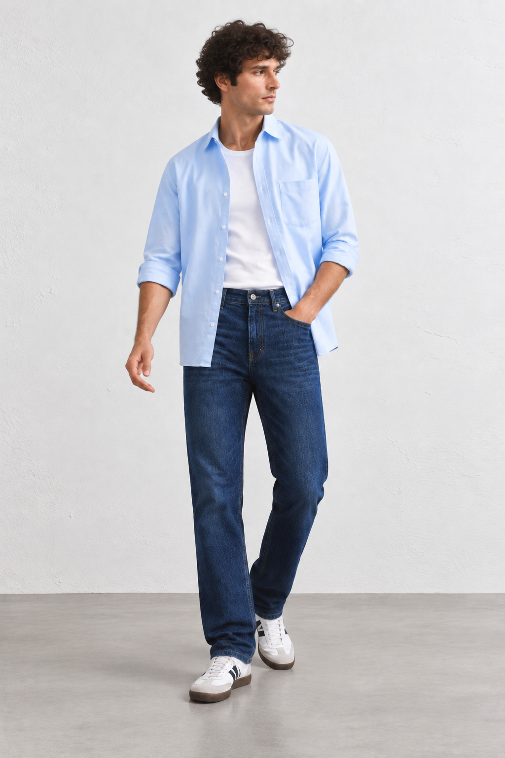 Color Hunt Dark Blue Regular Fit Textured Denim Jeans for Men