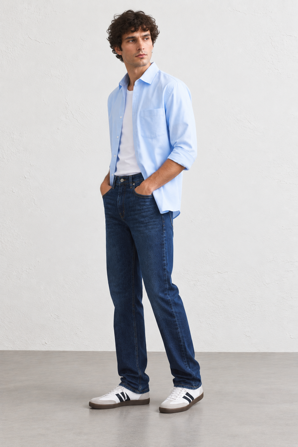 Color Hunt Dark Blue Regular Fit Textured Denim Jeans for Men