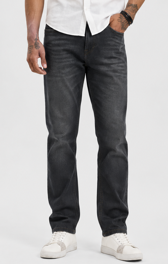 Color Hunt Dark Grey Regular Fit Denim Jeans for Men