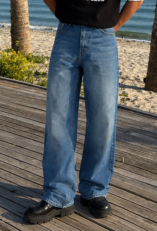 Color Hunt Men's Mid-Wash Baggy Fit Denim Jeans