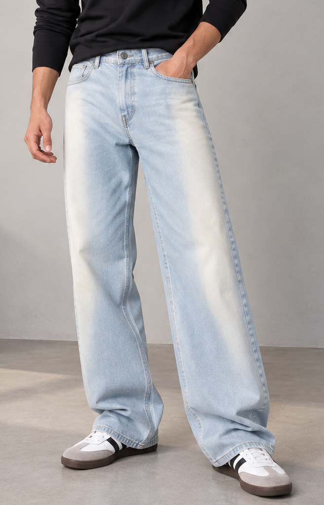 Color Hunt Light Blue Baggy Fit Denim Jeans for Men