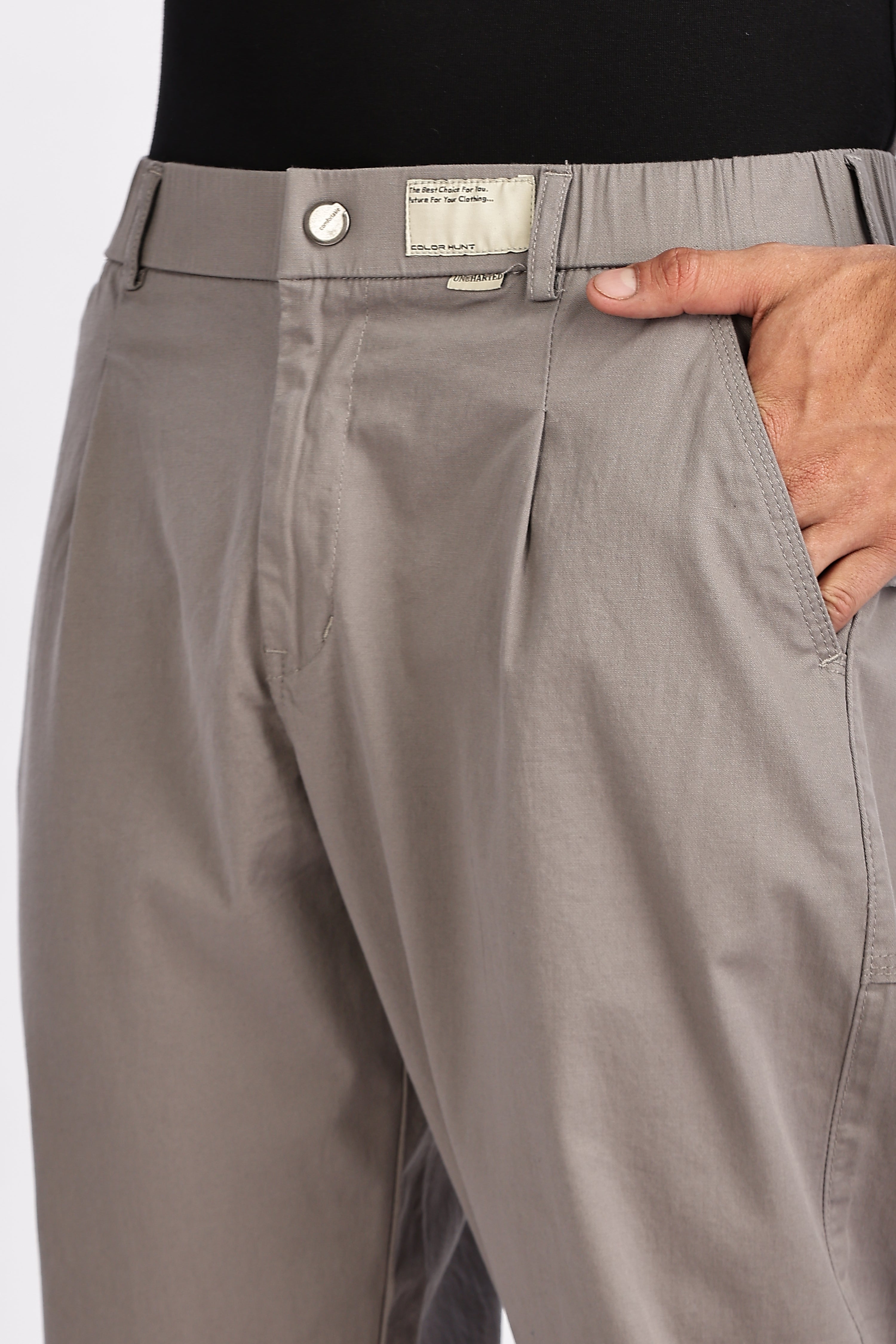 Color Hunt Men's Grey Cotton Jogger Trousers - Regular Fit, Ankle Length