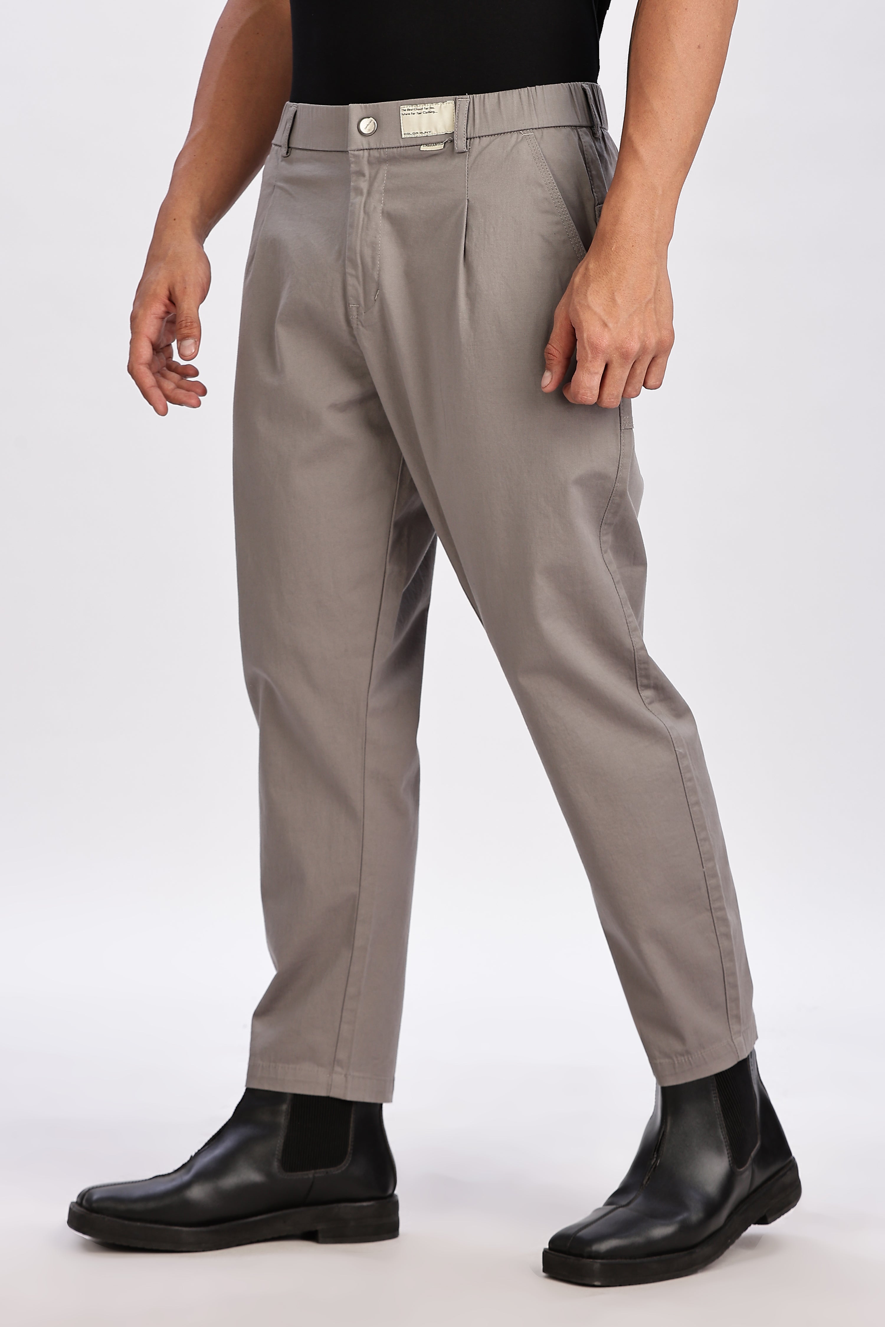 Color Hunt Men's Grey Cotton Jogger Trousers - Regular Fit, Ankle Length