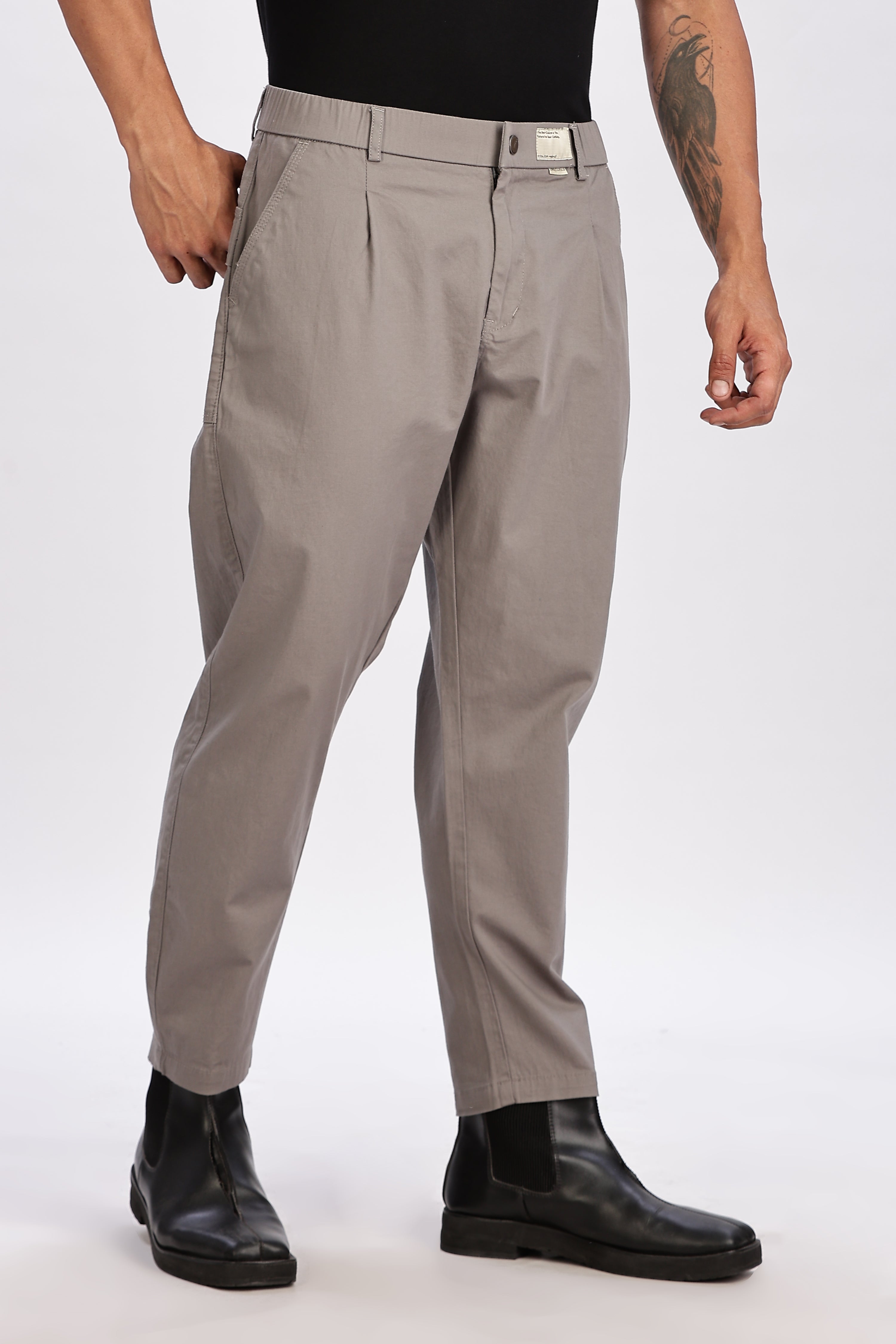 Color Hunt Men's Grey Cotton Jogger Trousers - Regular Fit, Ankle Length