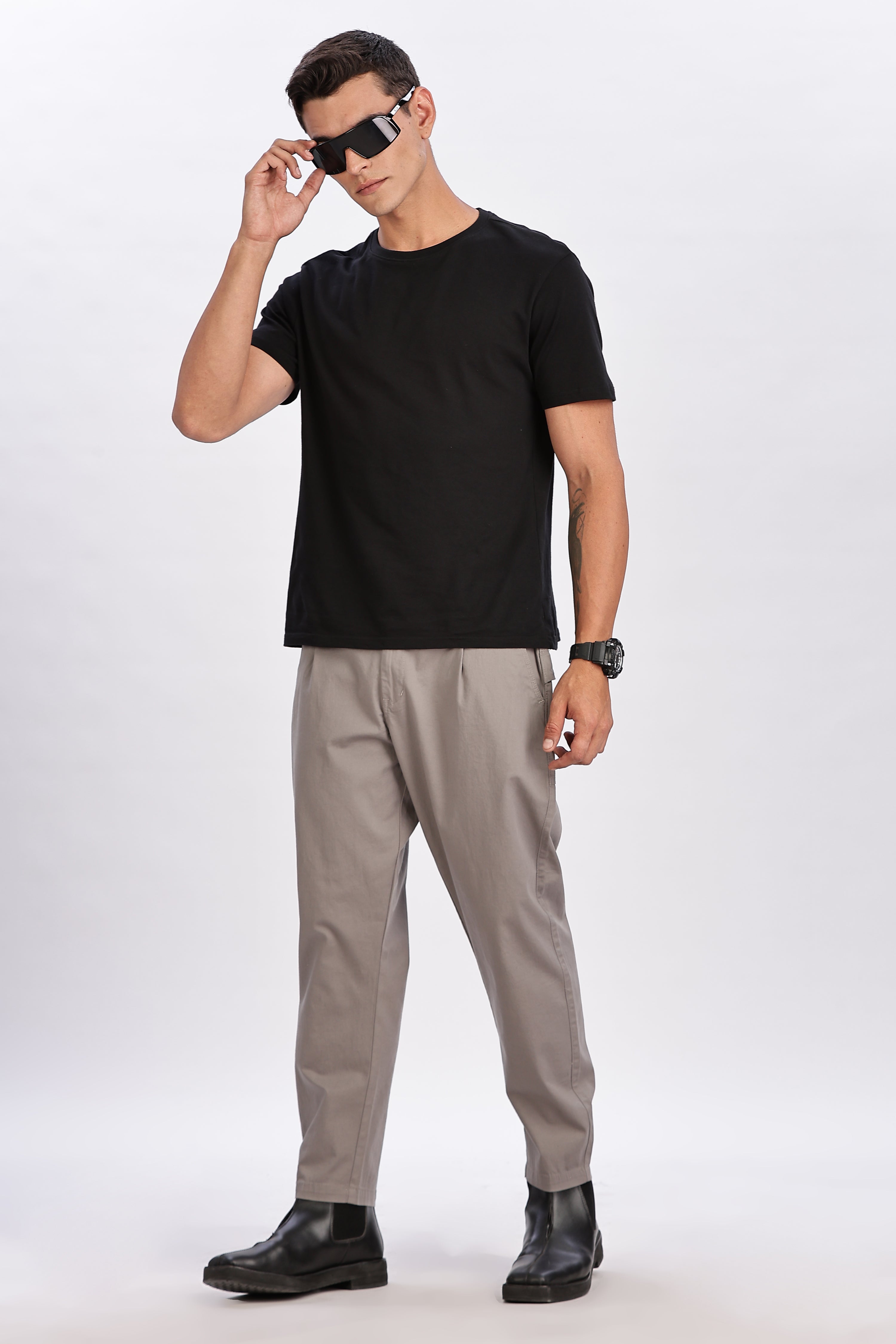 Color Hunt Men's Grey Cotton Jogger Trousers - Regular Fit, Ankle Length