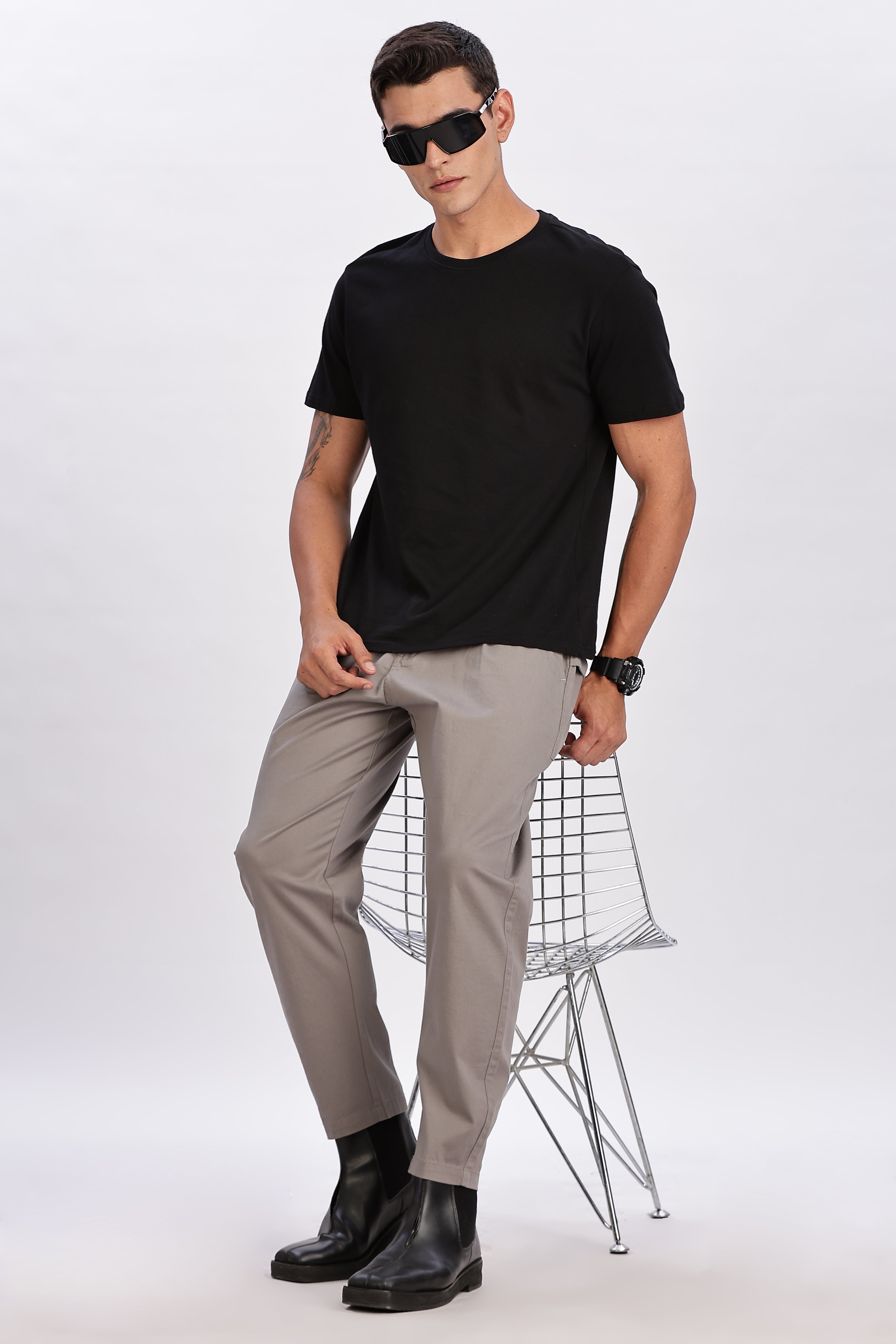 Color Hunt Men's Grey Cotton Jogger Trousers - Regular Fit, Ankle Length