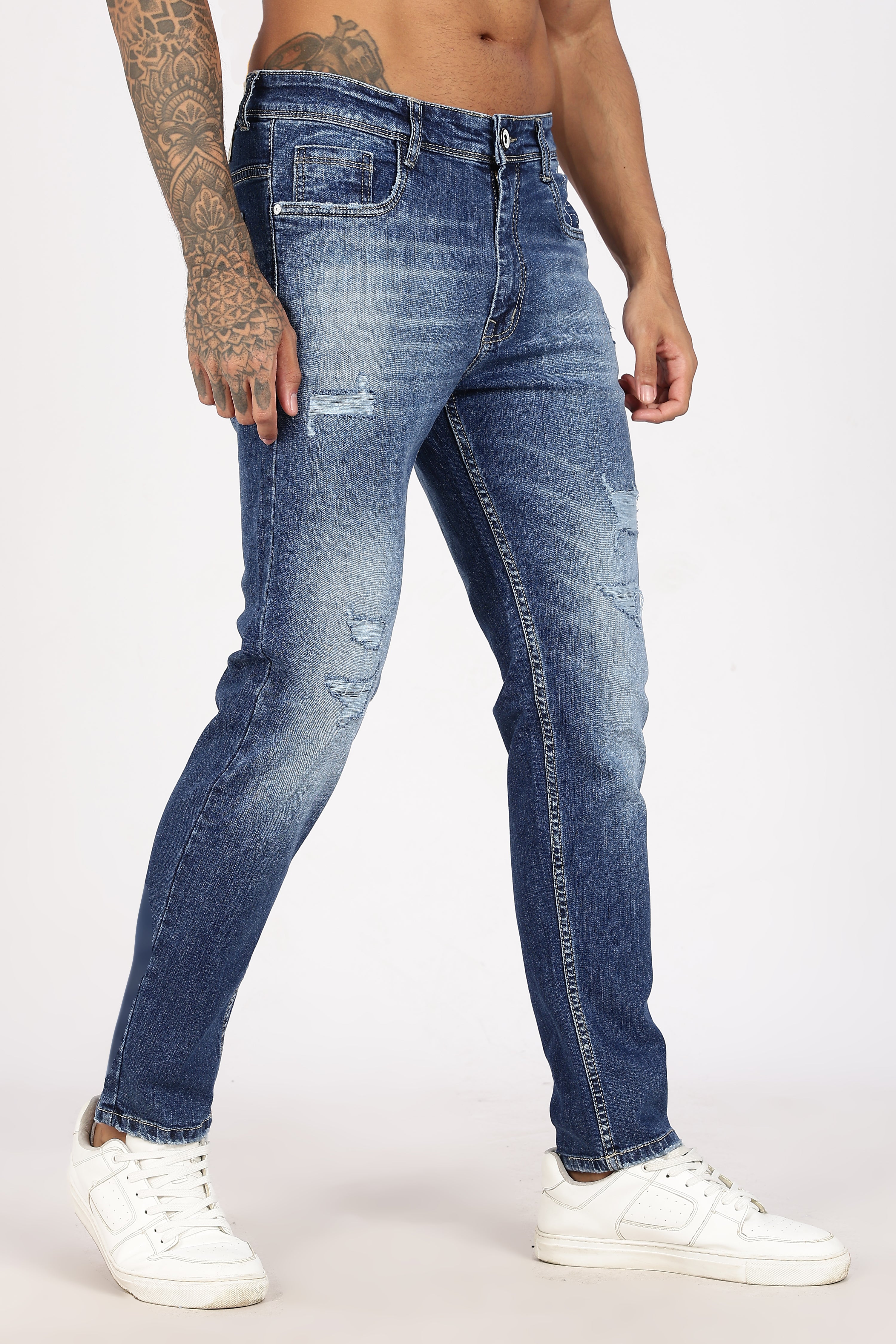 Color Hunt Men's Dark Blue Turkey Fit Washed Denim Jeans