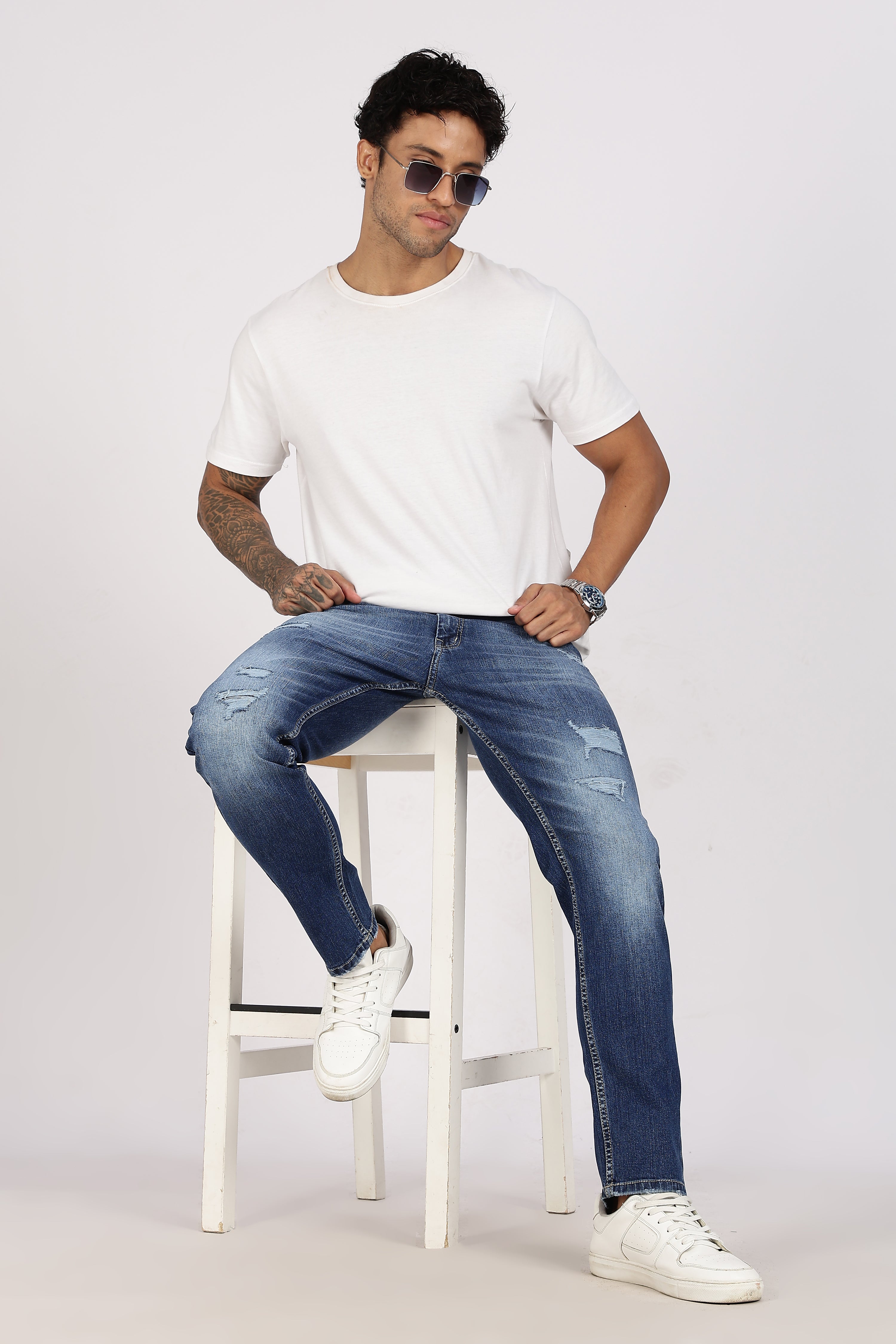 Color Hunt Men's Dark Blue Turkey Fit Washed Denim Jeans