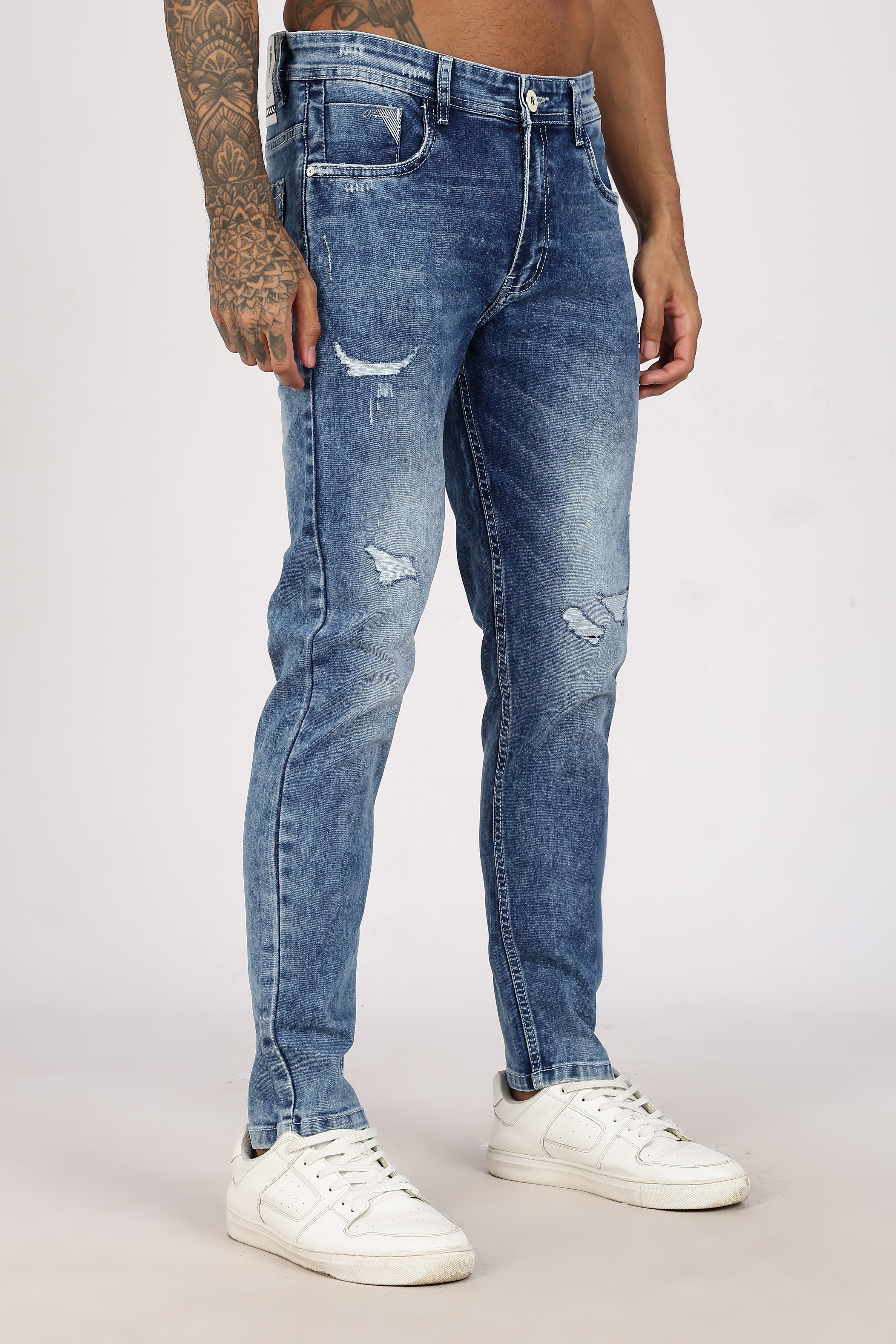 Color Hunt Men's Light Blue Full Length Washed Denim Jeans