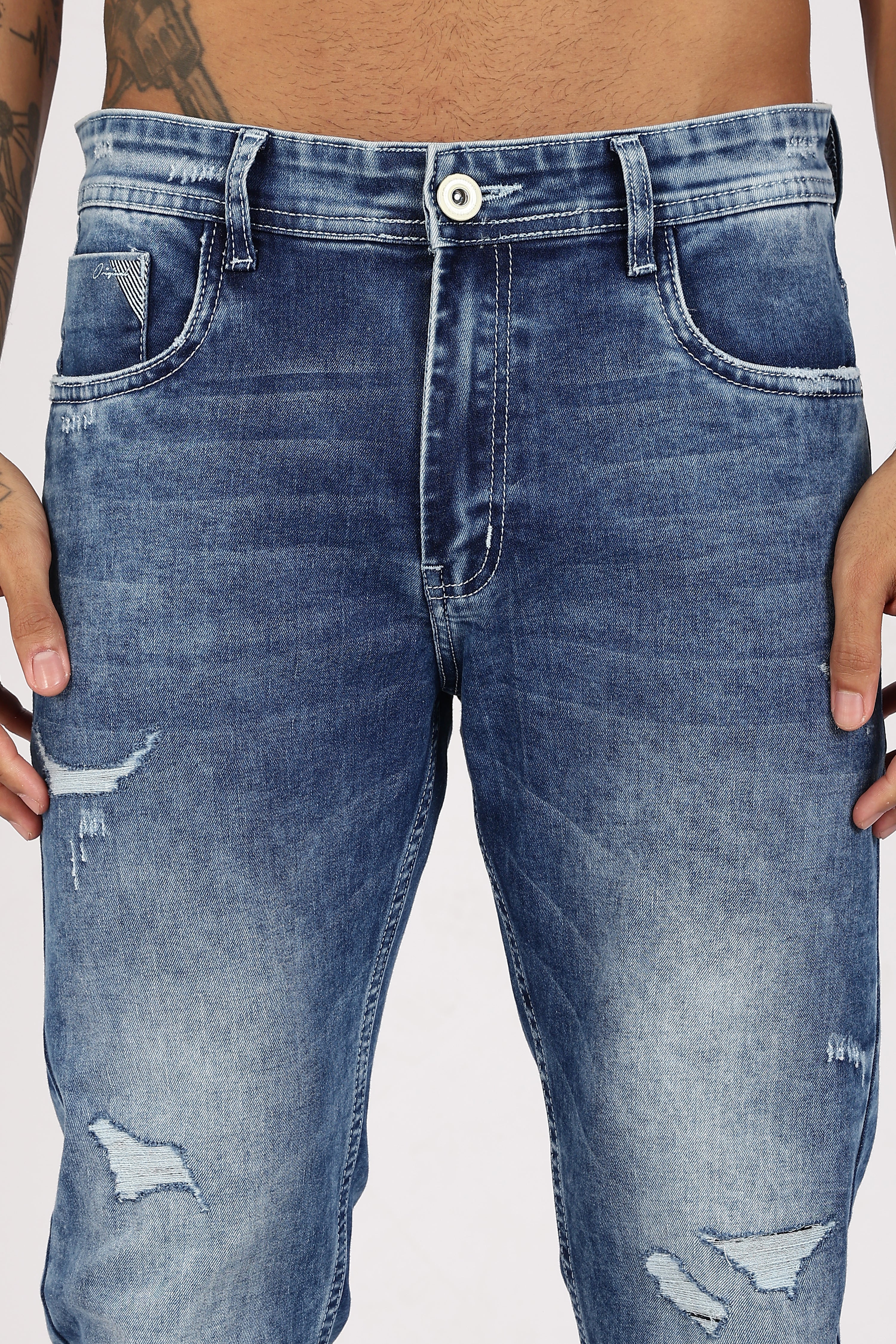 Color Hunt Men's Light Blue Full Length Washed Denim Jeans
