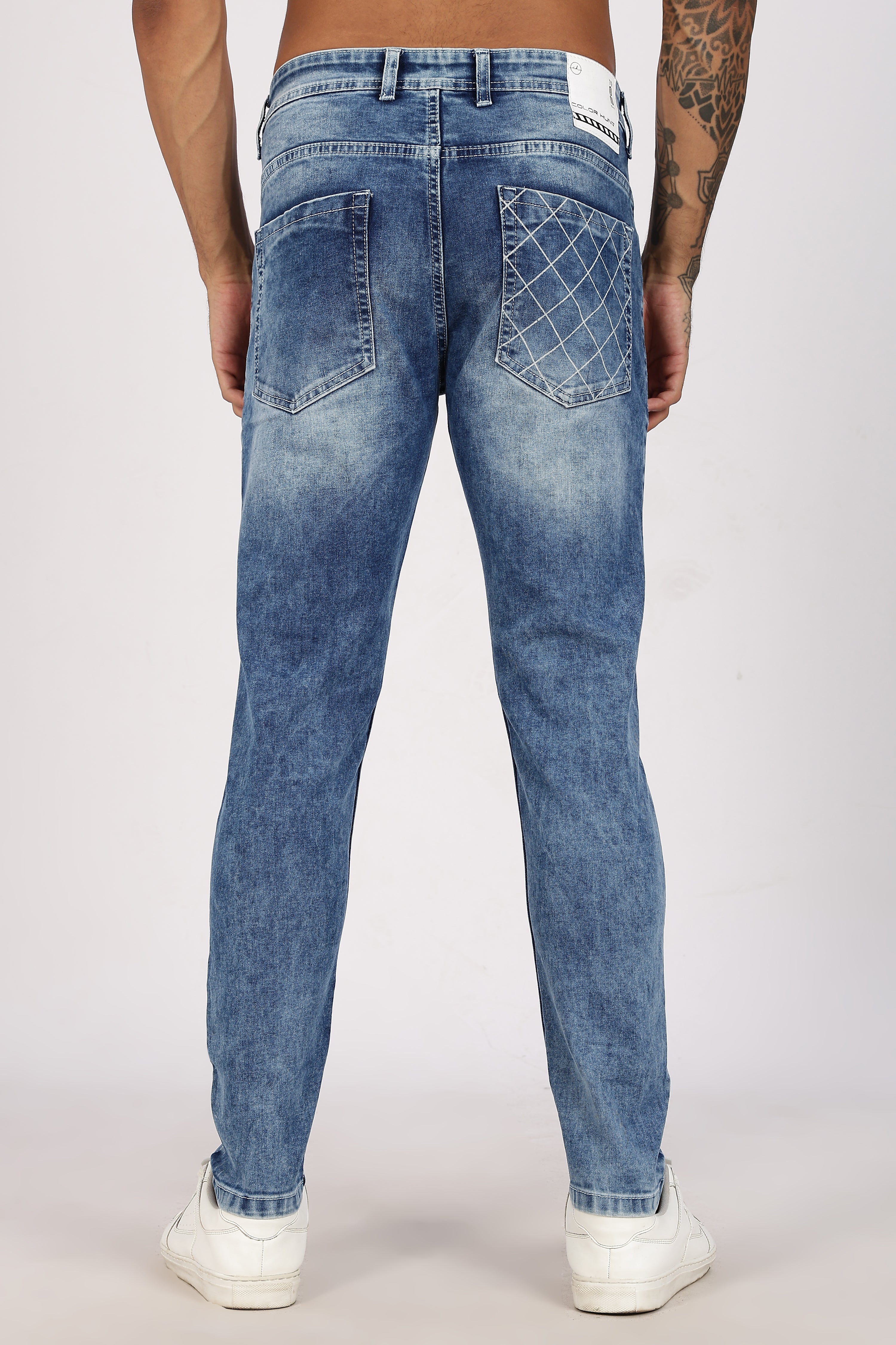 Color Hunt Men's Light Blue Full Length Washed Denim Jeans