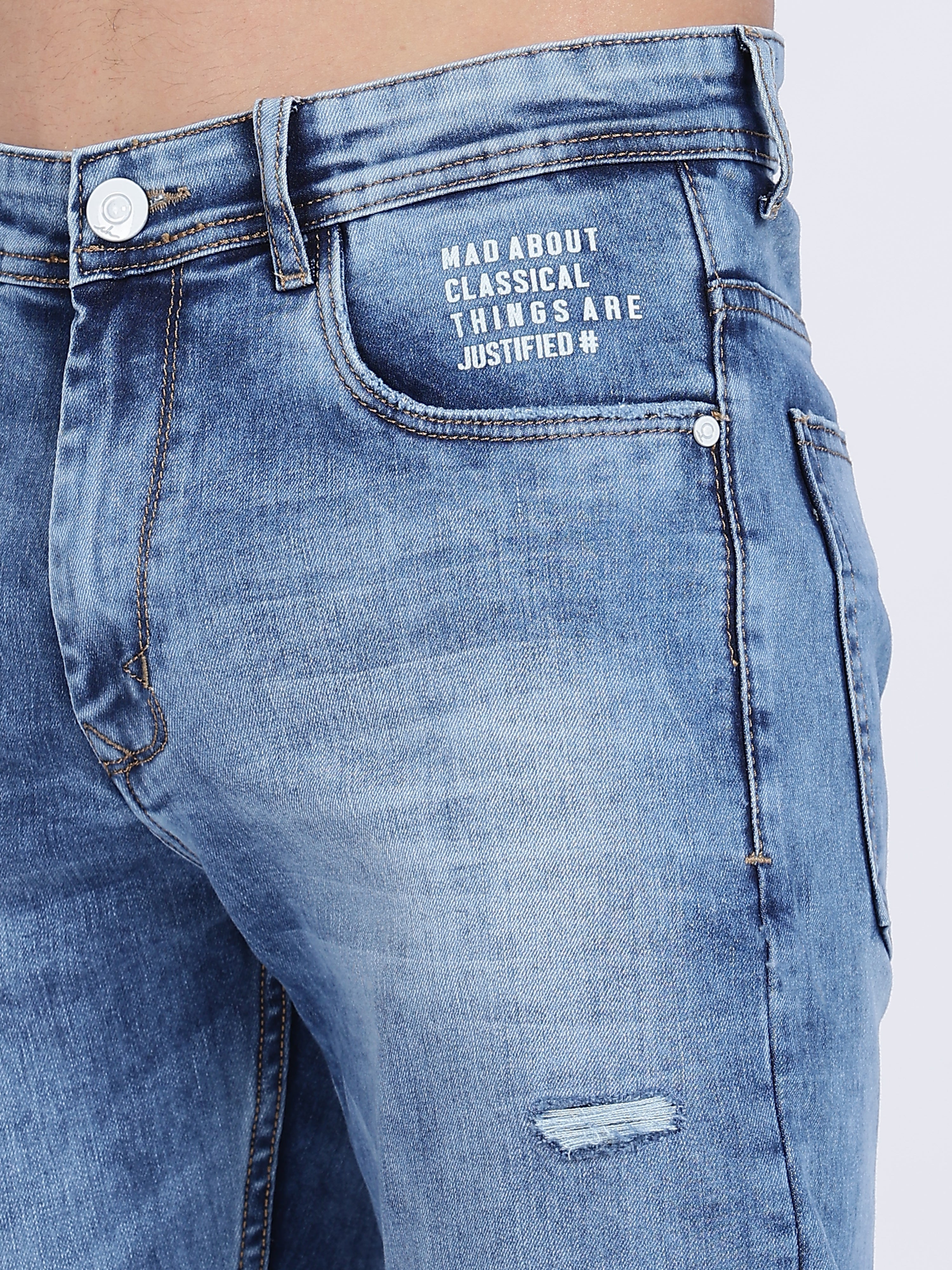 Color Hunt Men's Blue Ripped Full Length Denim Jeans