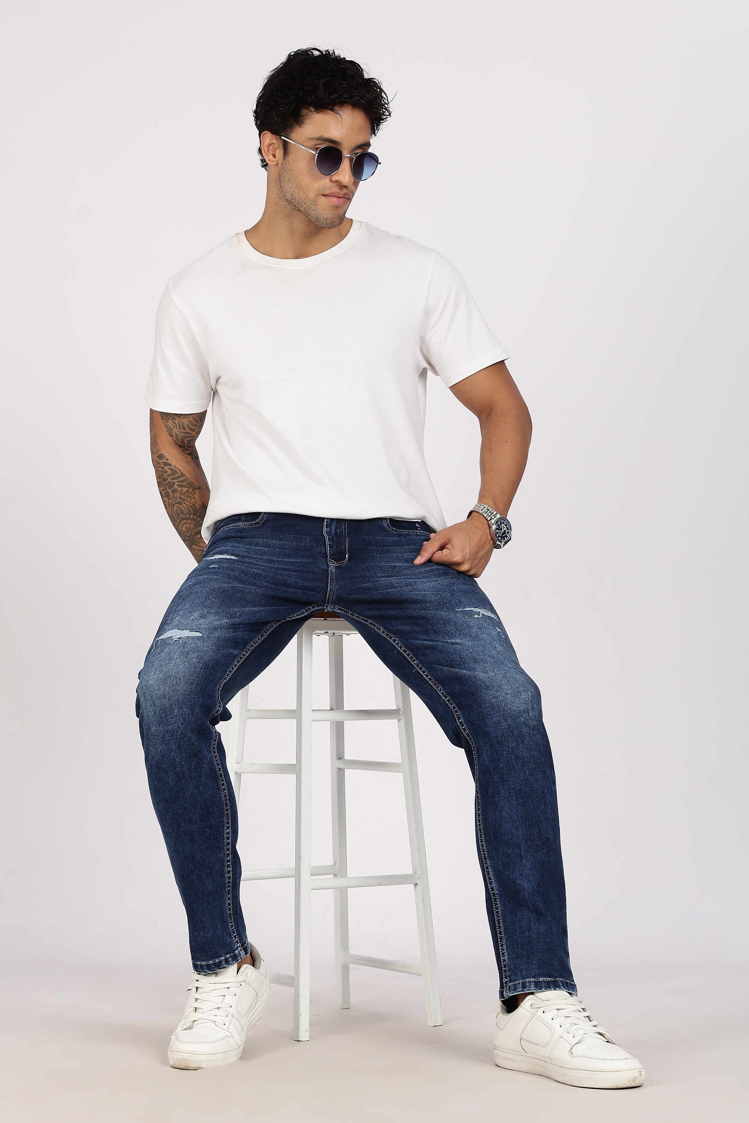 Color Hunt Men's Dark Blue Turkey Fit Washed Denim Jeans