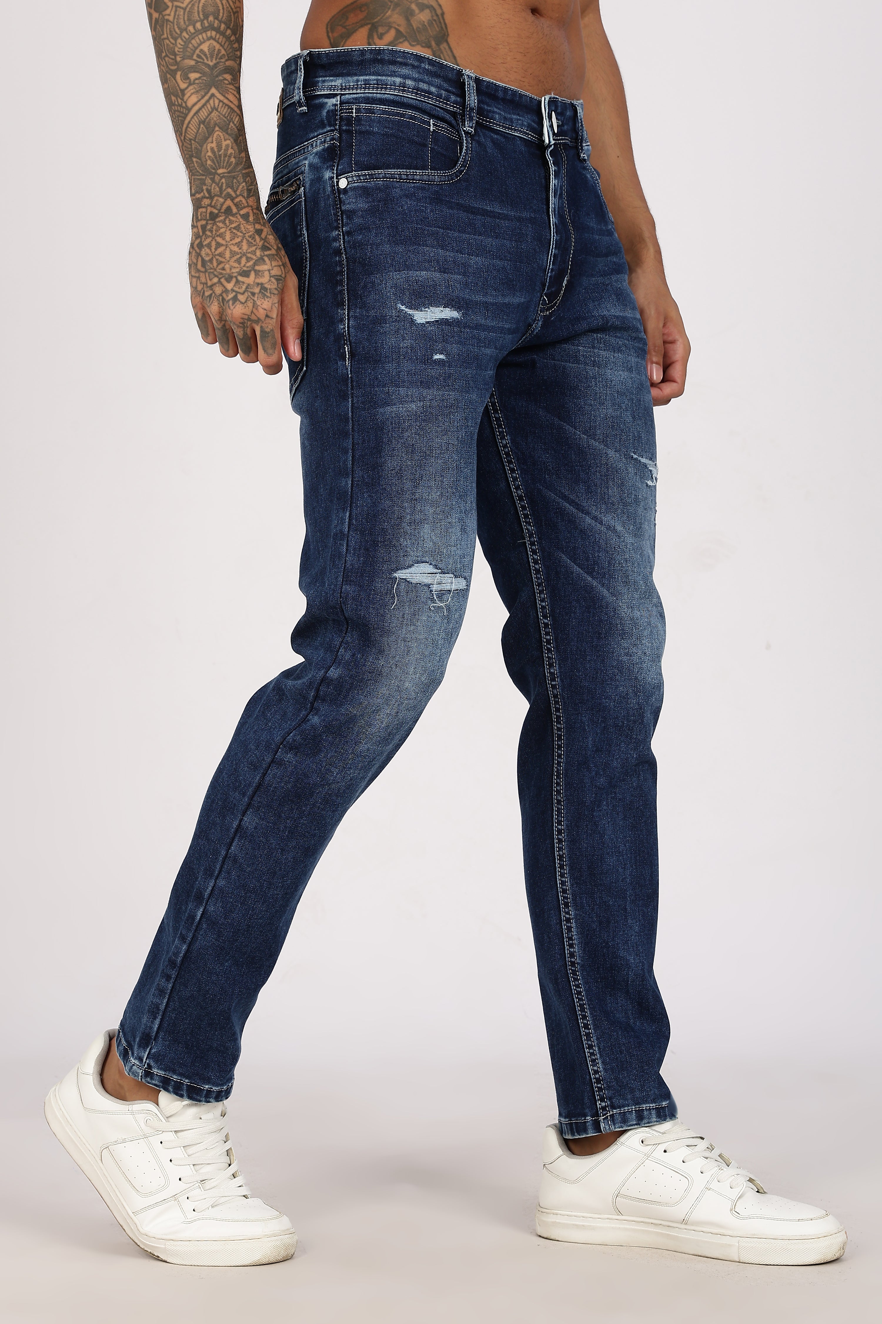 Color Hunt Men's Dark Blue Turkey Fit Washed Denim Jeans