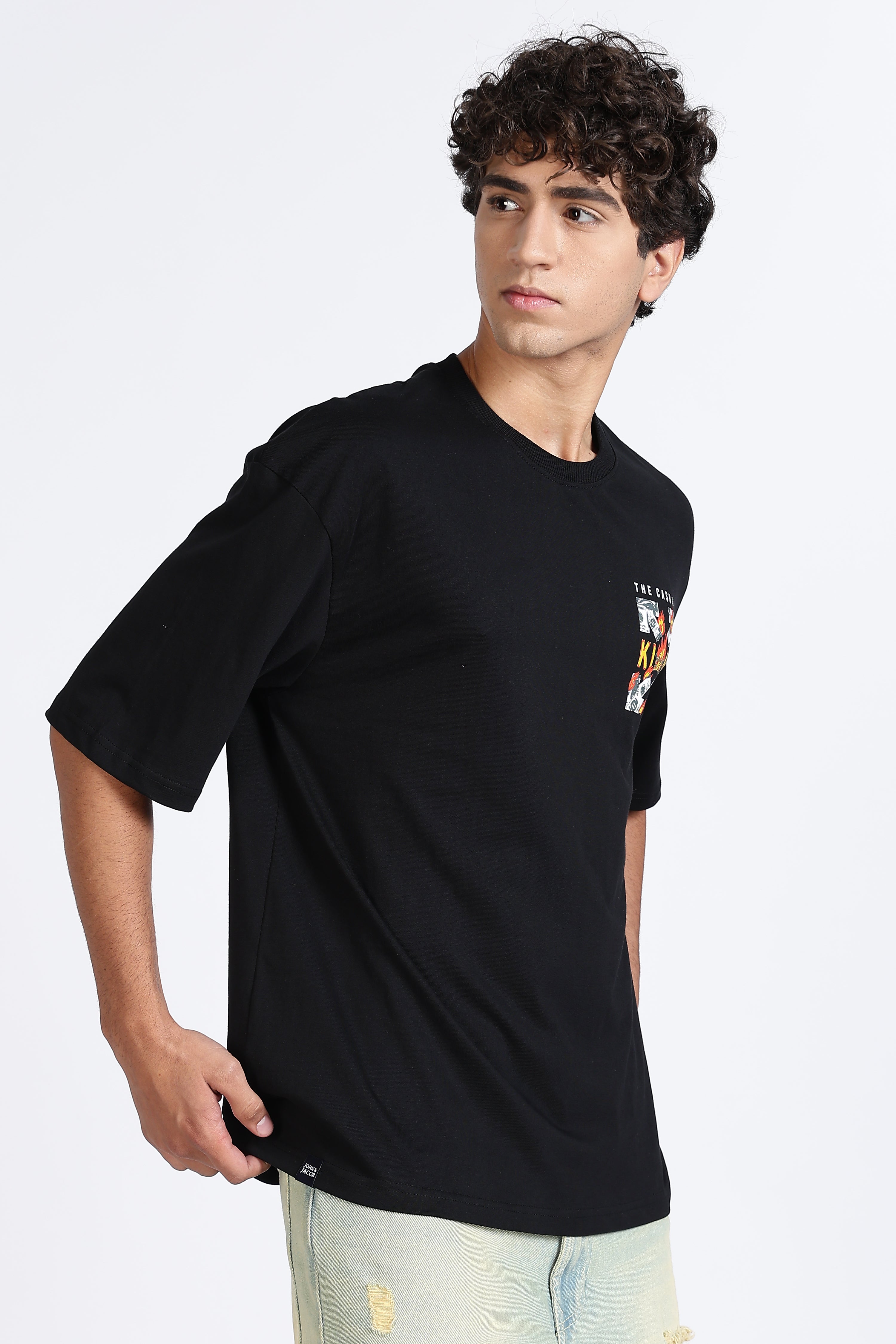 Color Hunt Men's Black Oversize Printed Pure Cotton T-Shirt