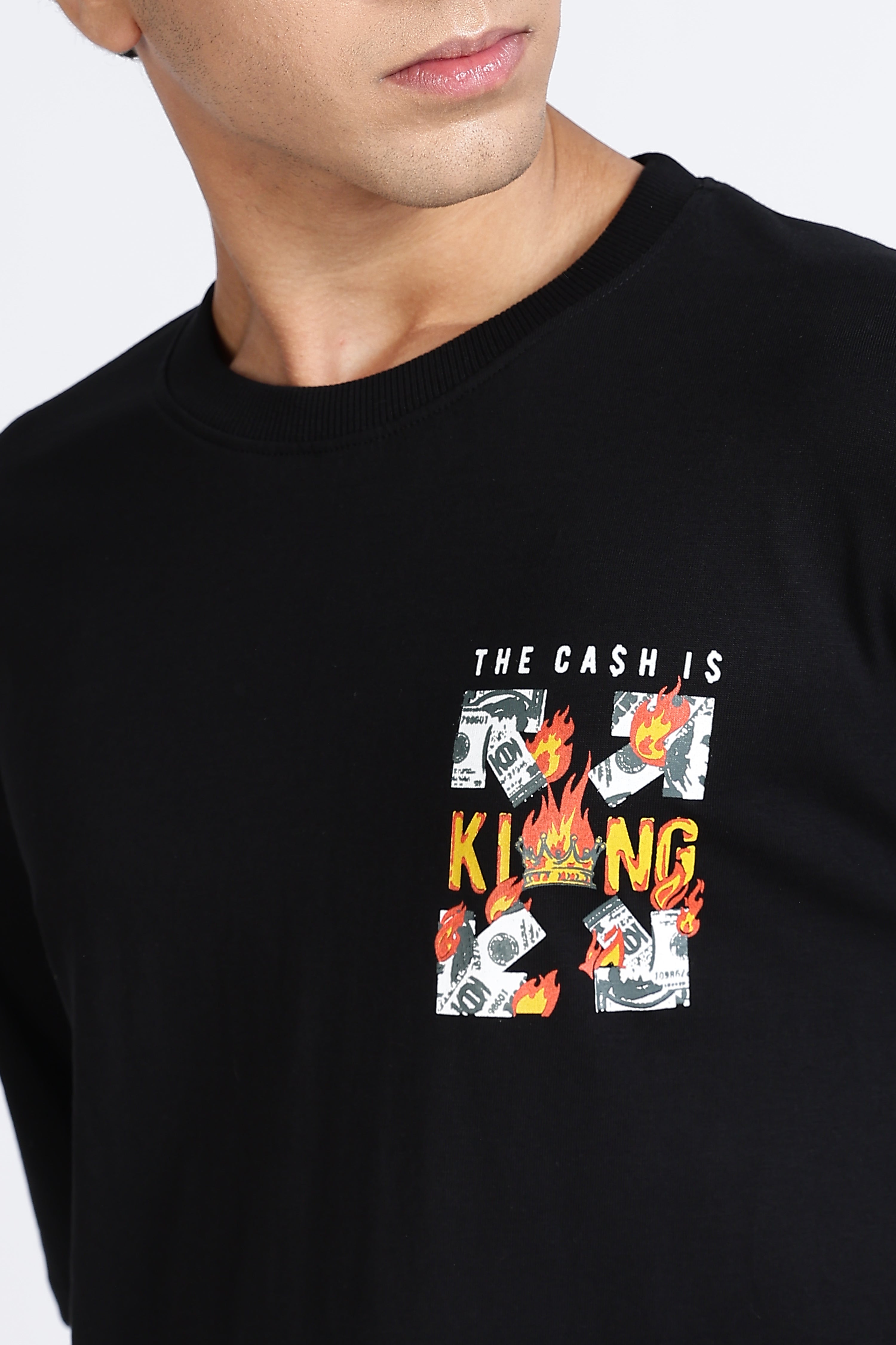 Color Hunt Men's Black Oversize Printed Pure Cotton T-Shirt
