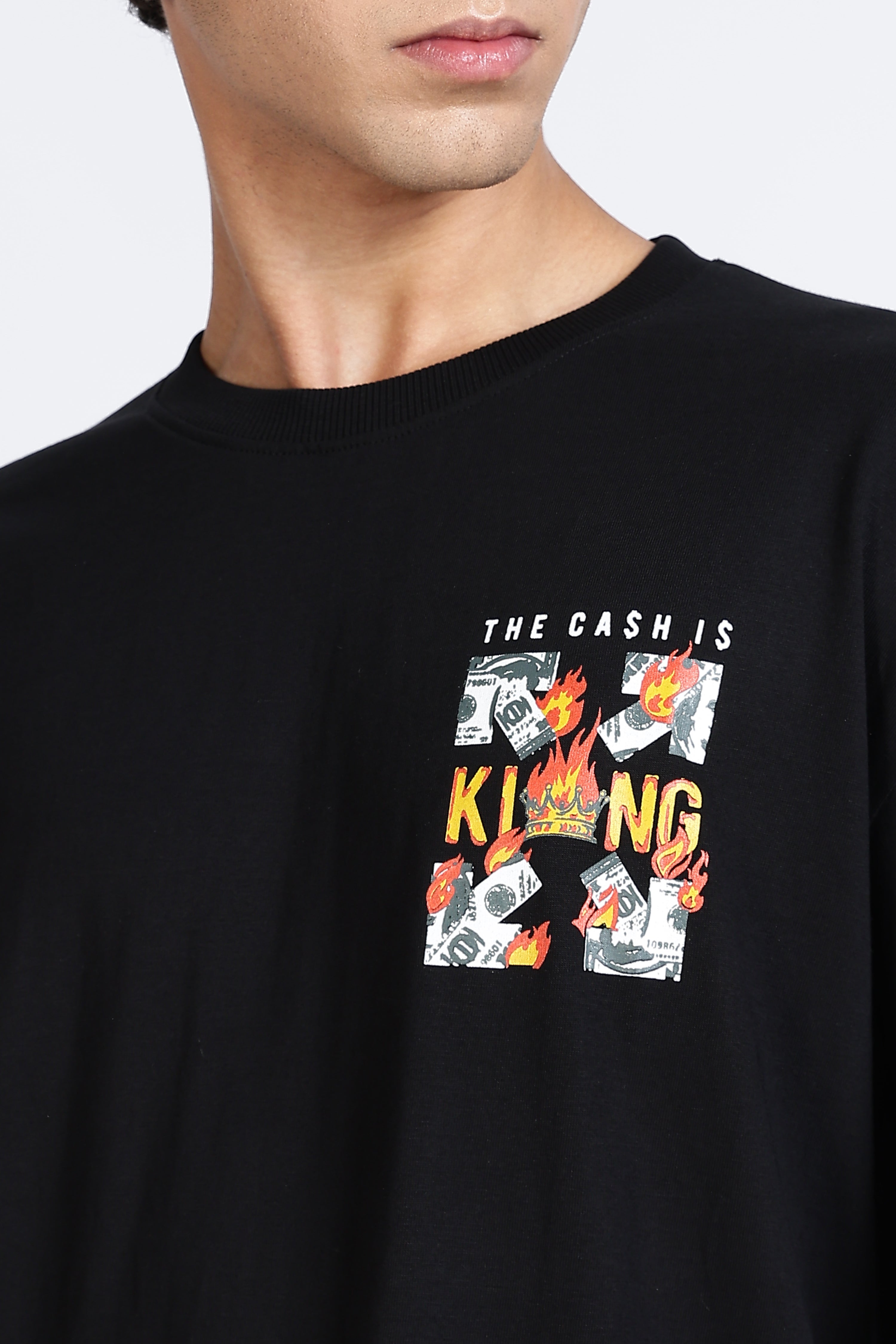Color Hunt Men's Black Oversize Printed Pure Cotton T-Shirt