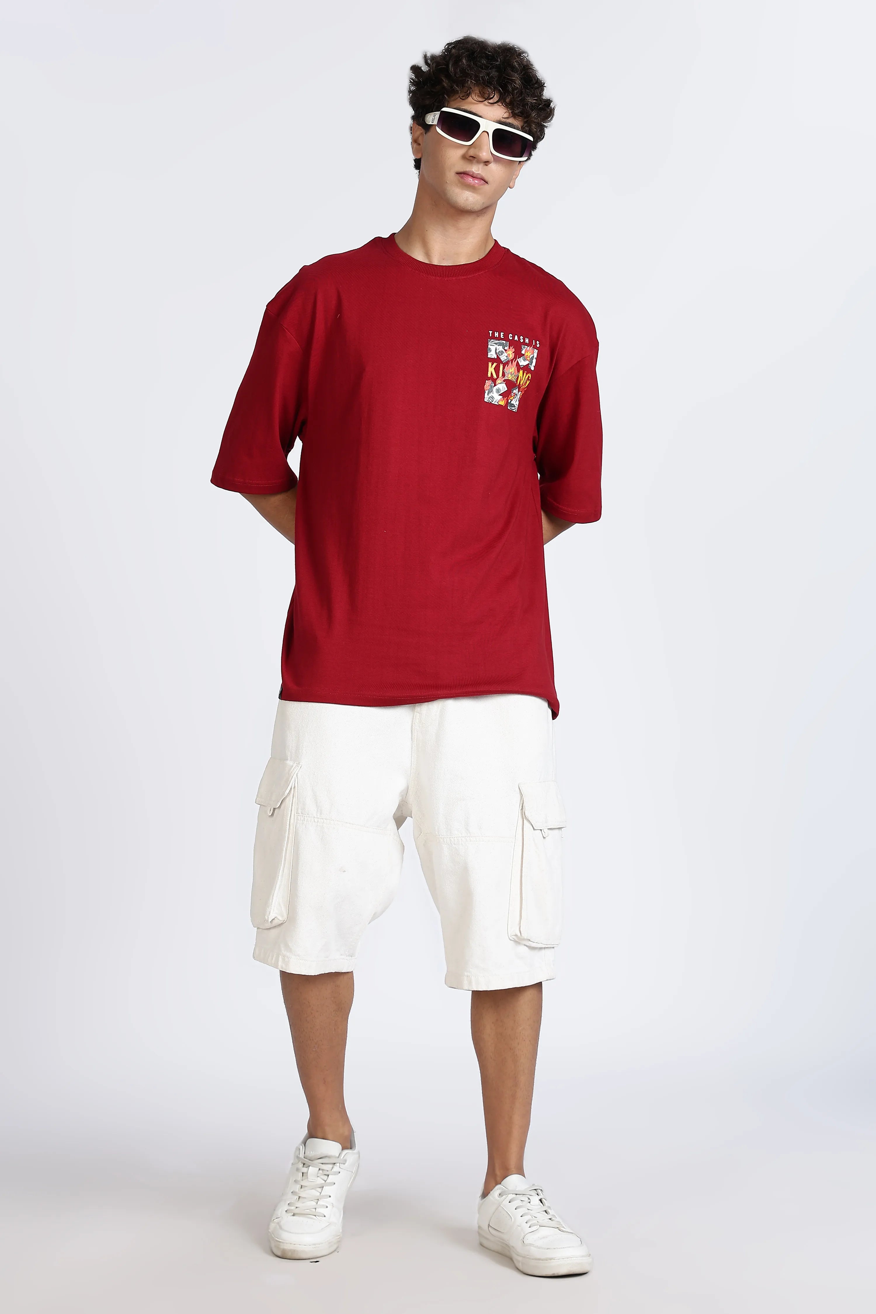 Color Hunt Men's Maroon Printed Oversize Half Sleeve T-Shirt