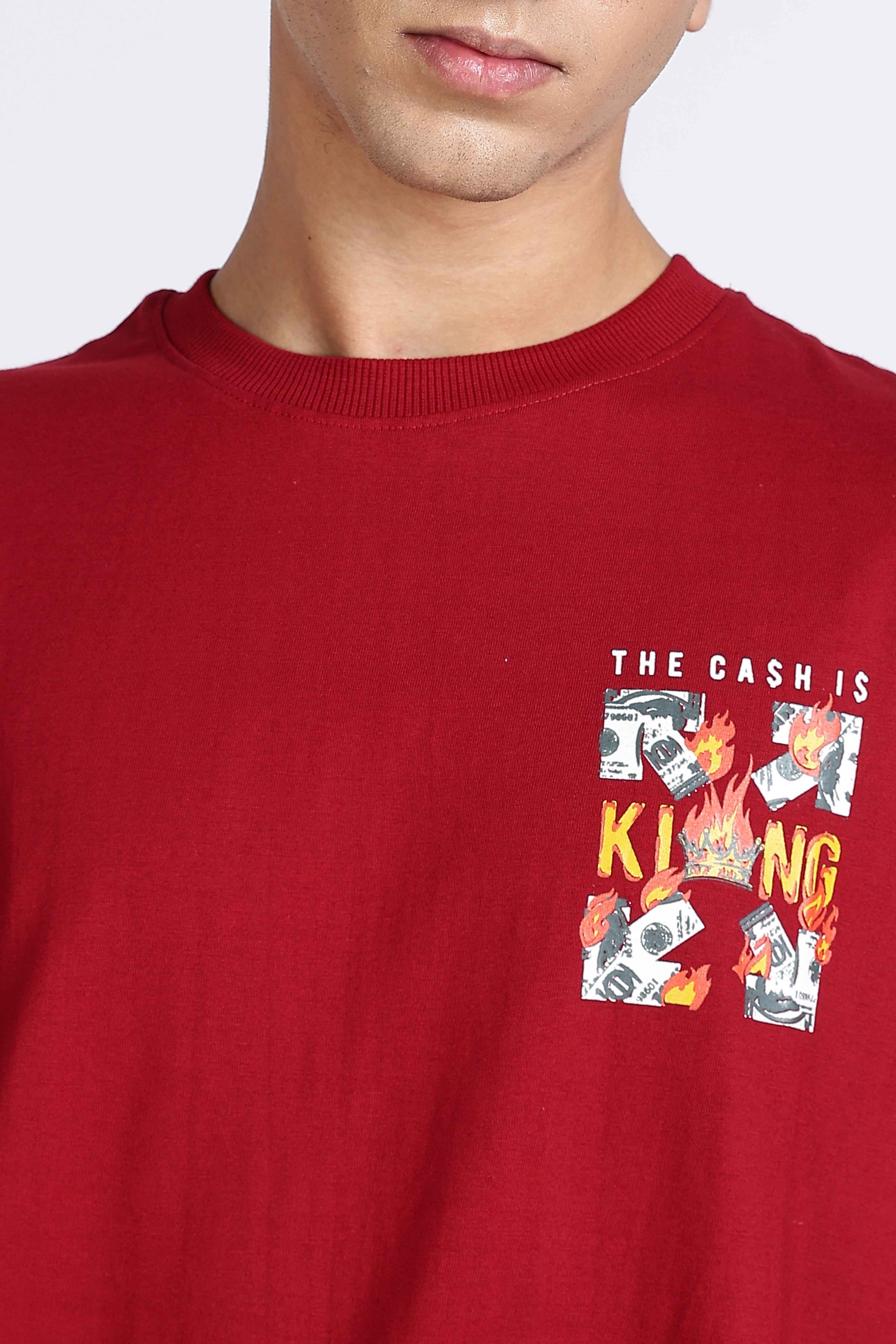 Color Hunt Men's Maroon Printed Oversize Half Sleeve T-Shirt