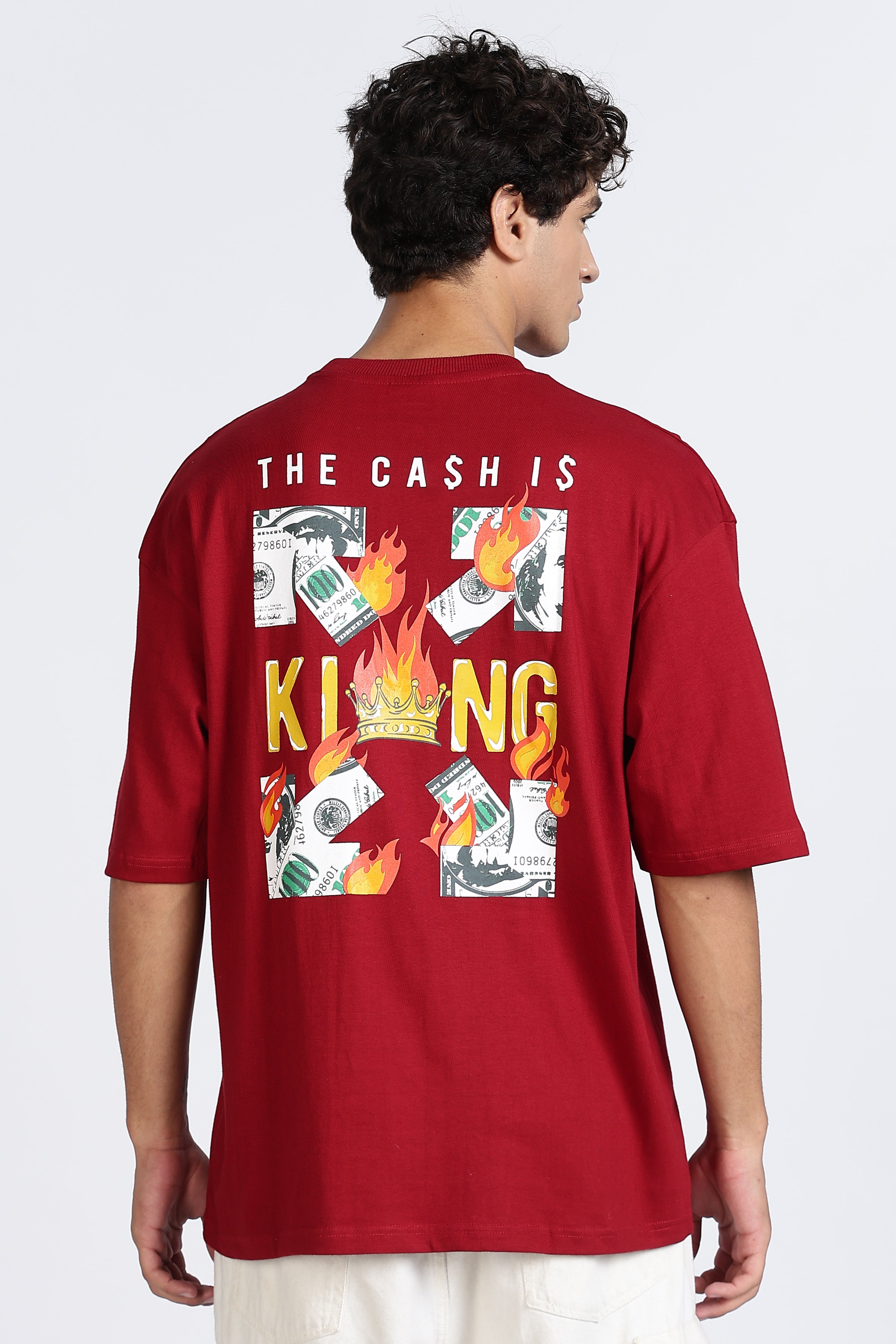 Color Hunt Men's Maroon Printed Oversize Half Sleeve T-Shirt