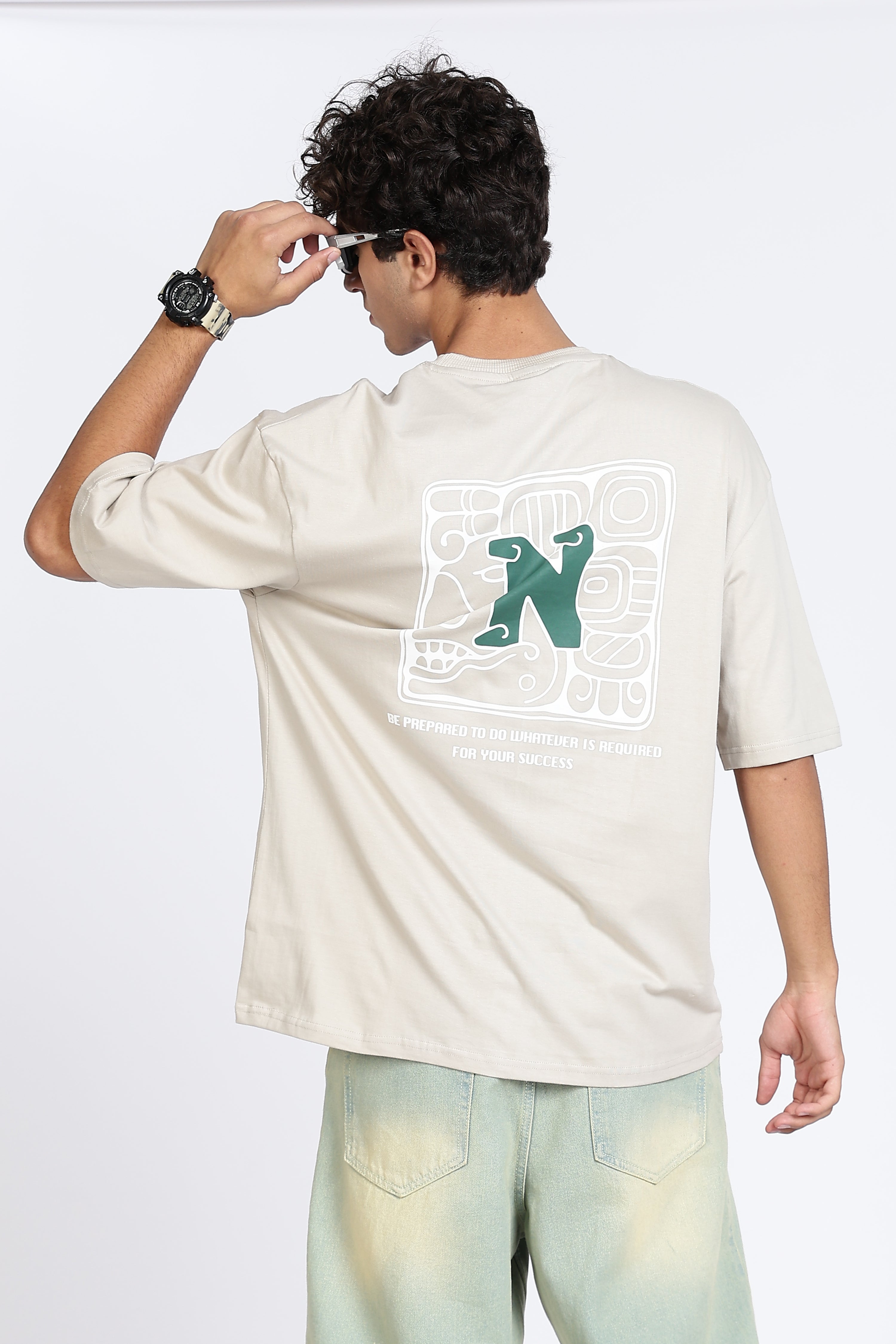 Color Hunt Men's Cream Oversize Half Sleeve Pure Cotton T-Shirt