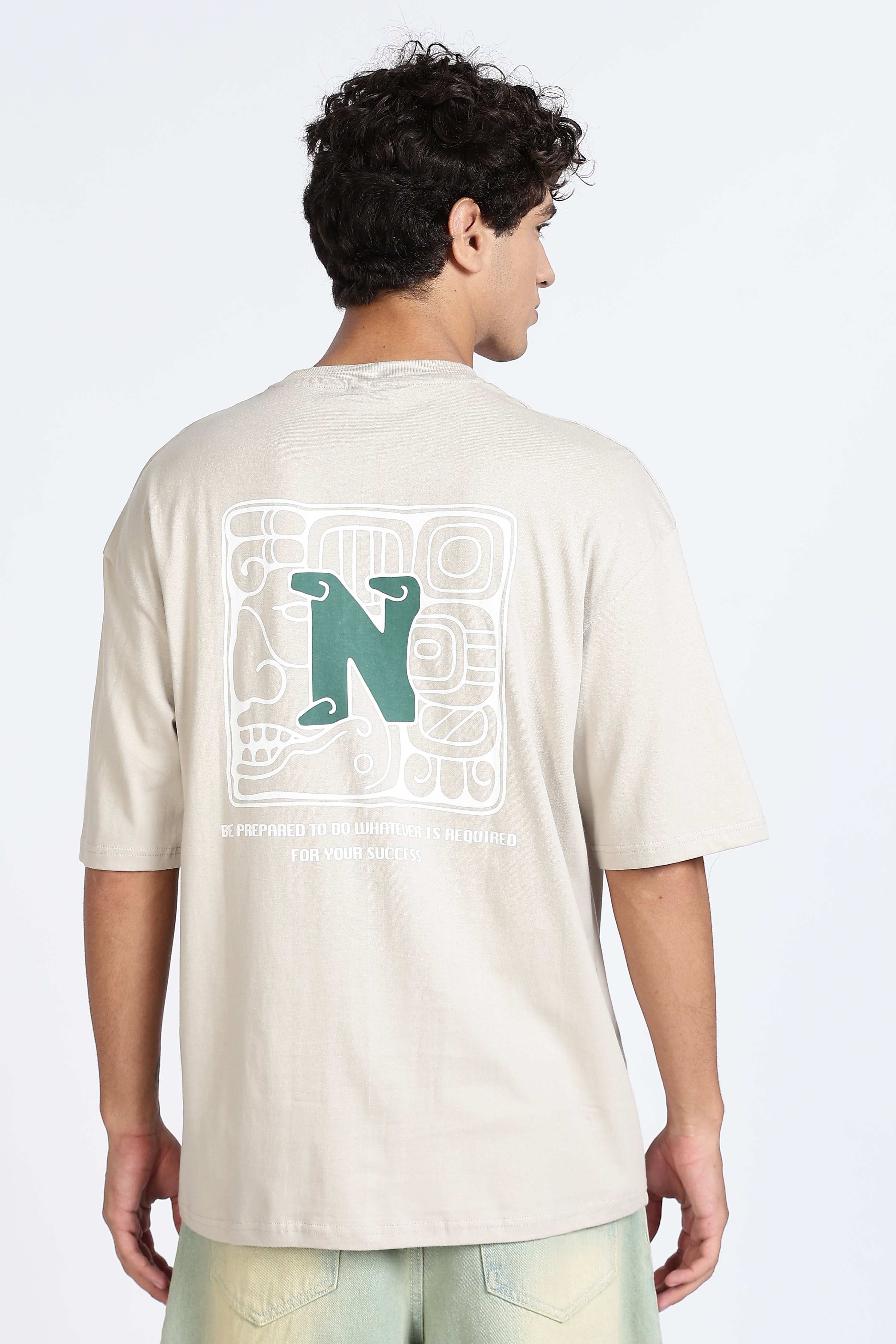 Color Hunt Men's Cream Oversize Half Sleeve Pure Cotton T-Shirt