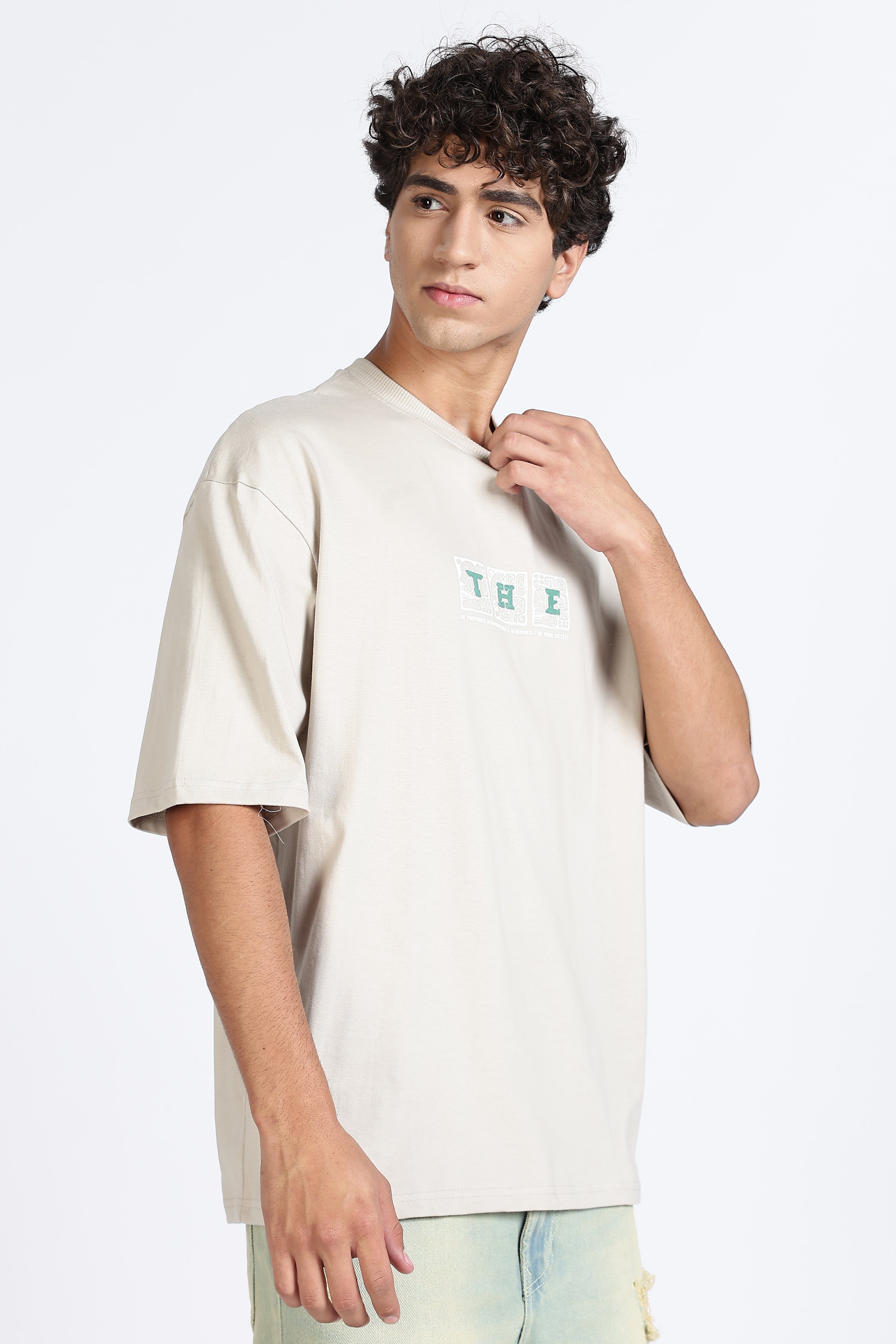 Color Hunt Men's Cream Oversize Half Sleeve Pure Cotton T-Shirt