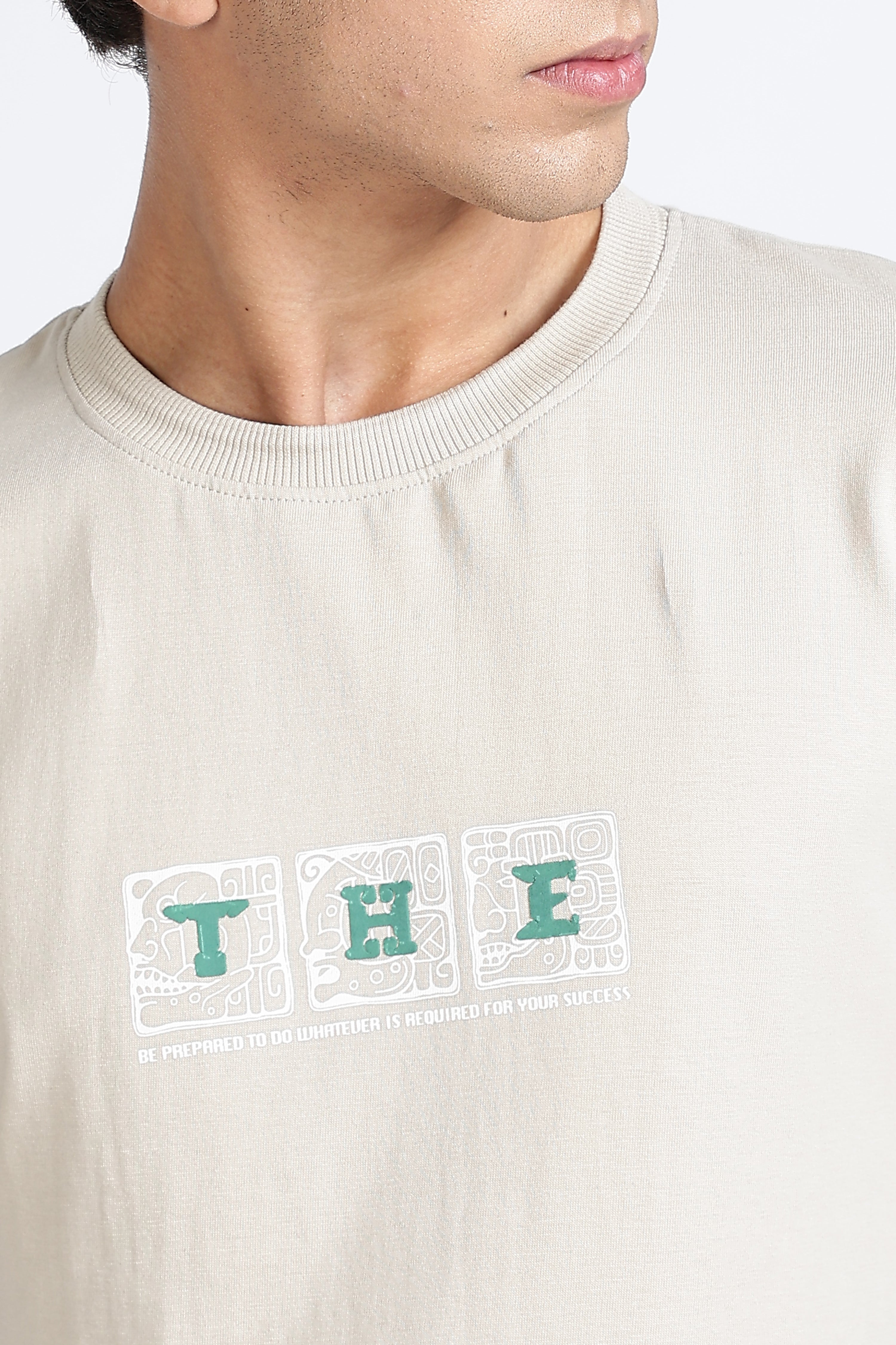 Color Hunt Men's Cream Oversize Half Sleeve Pure Cotton T-Shirt